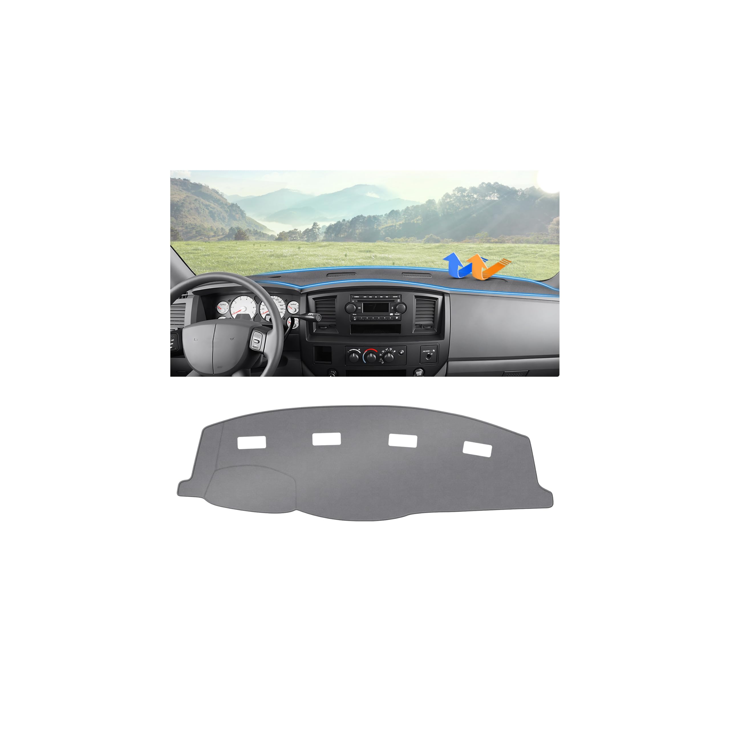 Autorder Gray Dashboard Cover Mat for 2006-2009 Dodge Ram 1500 2500 3500,2009 Dodge Ram 2500 3500 4500 5500,2010 Dodge Ram 4500 5500 Accessories Dash Cover Polyester Dash Mat