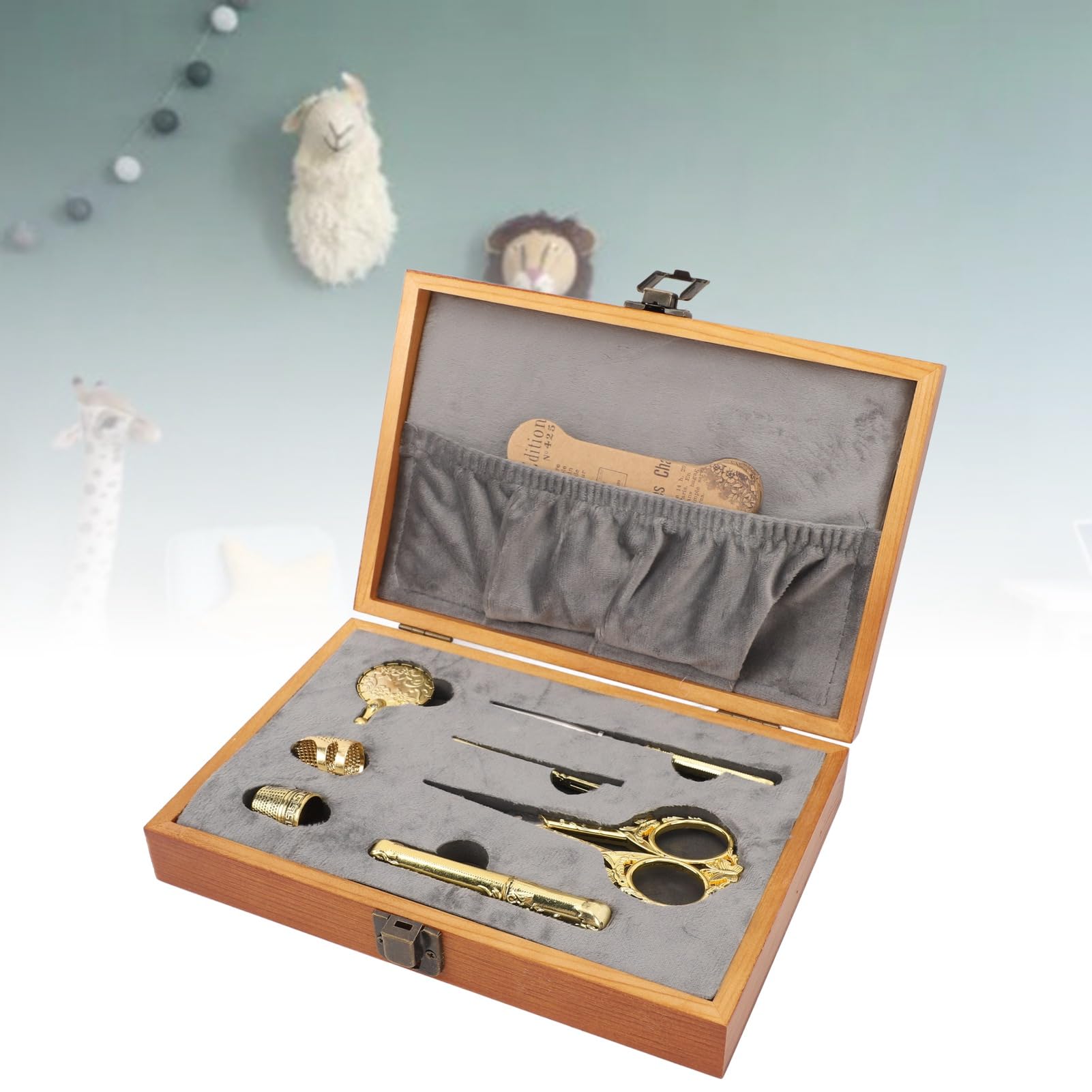 Zerodis Weitere Haushaltsutensilien, Nähset, Nähwerkzeug-Set, Premium-Massivholz, Multifunktional, mit Nadeln, Fingerhüten, Scheren, Fadenschneider für Heimdekoration, Basteln, Aufbewahrung,