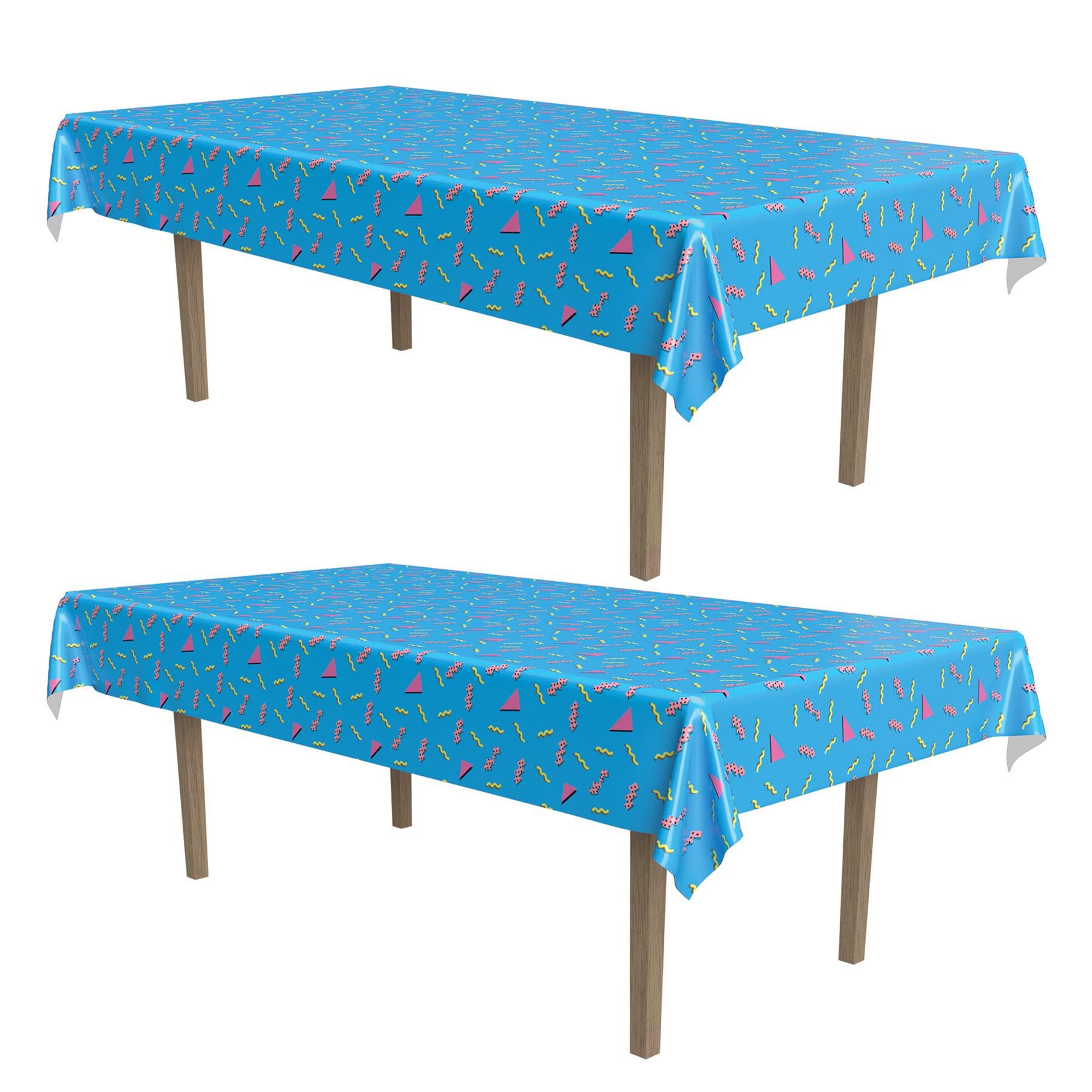Beistle 53488 90's Tablecover, 2 Piece, Plastic, Blue/Pink/Yellow