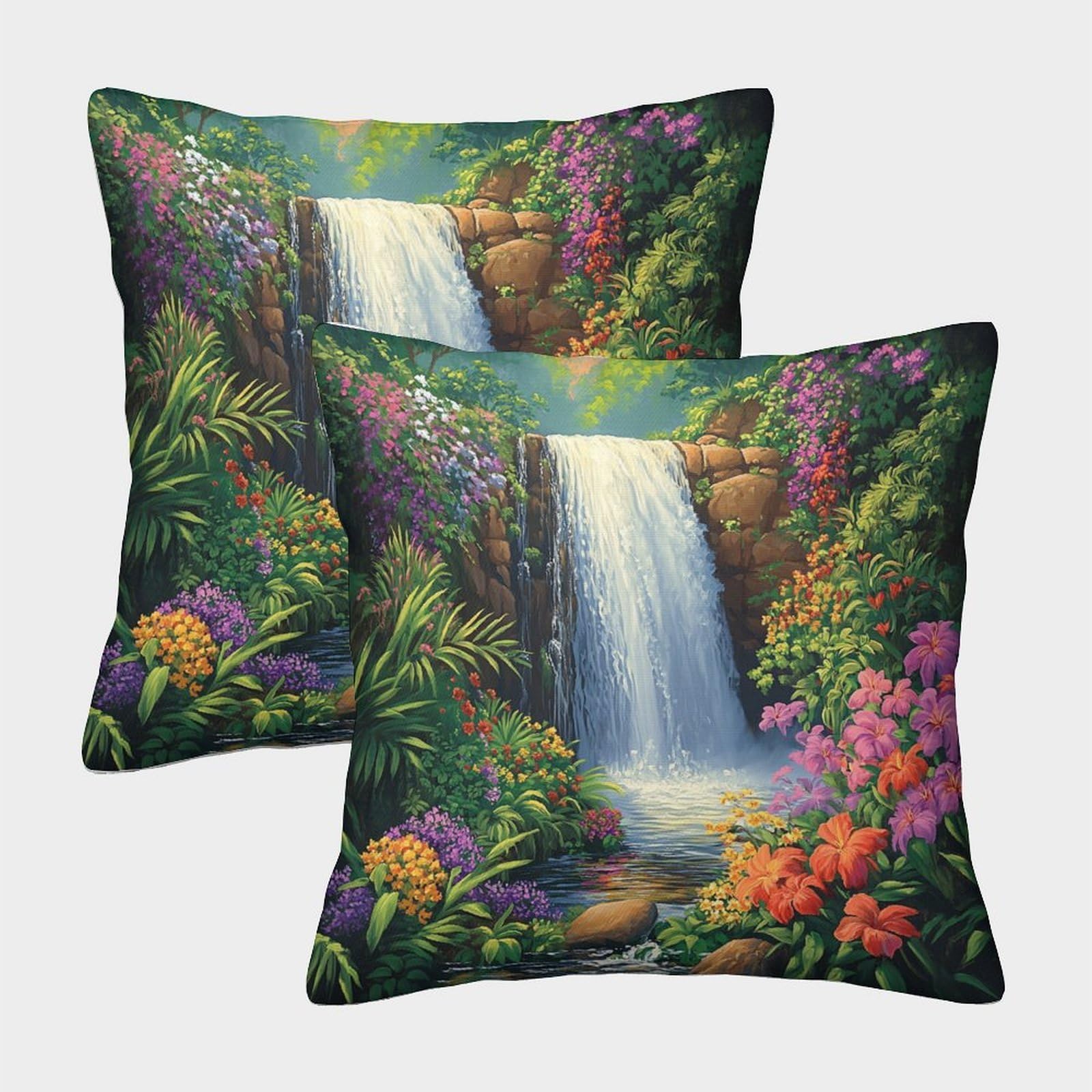 QFVANSIYO 3D Printed Waterfall Floral Microfiber Pillowcase Bedroom Décor Waterfall Pillow Cover for Adults Teens Soft Breathable 45x45cm