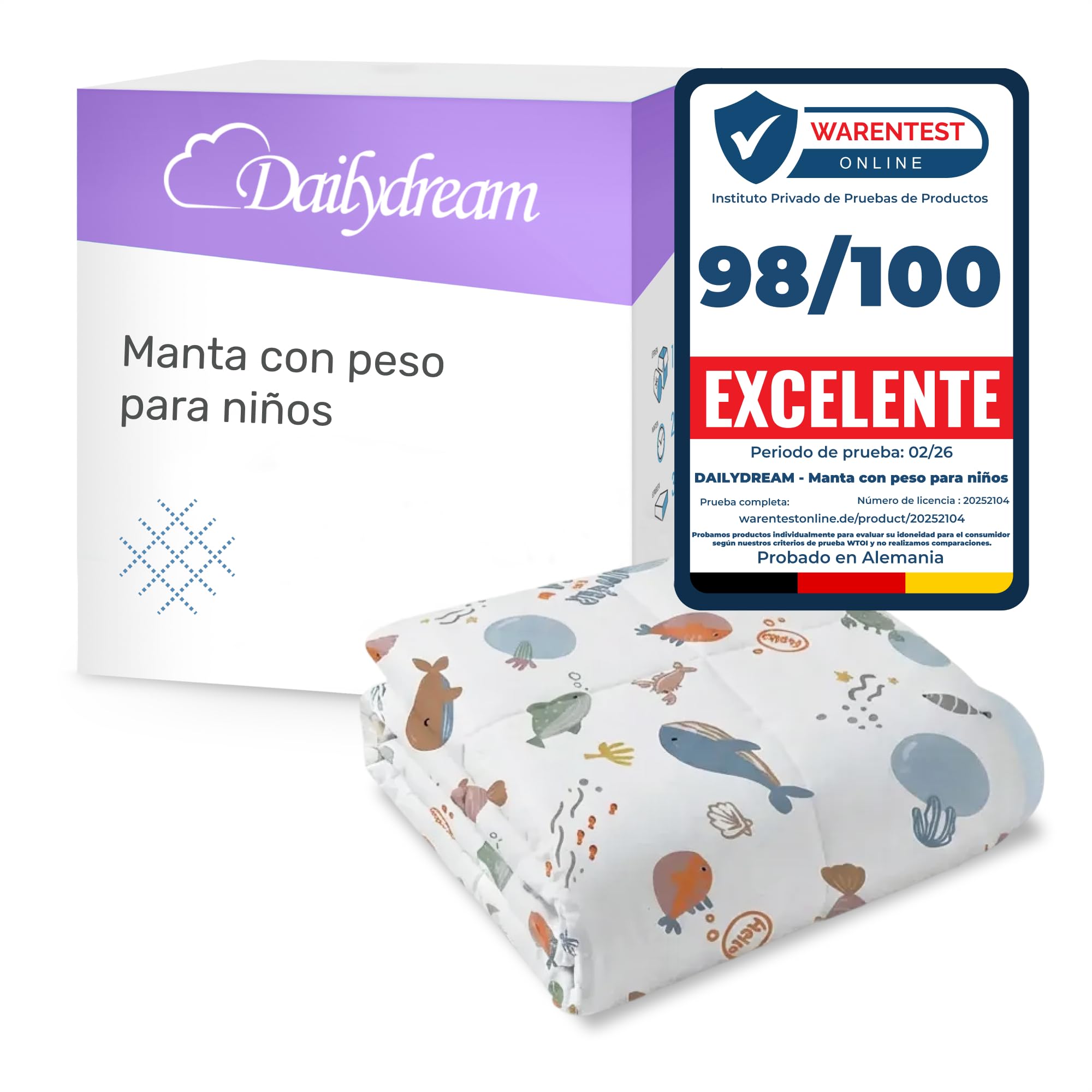 Dailydream Manta Pesada para niños, 104x150 cm, 3,2 kg, diseño de Espacio, de algodón 100%, Relleno de Perlas de Cristal, Manta terapéutica para Peso Corporal 36-55 kg