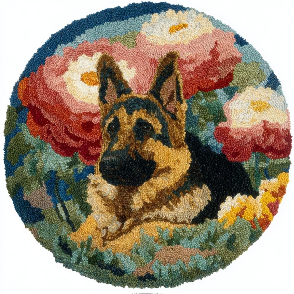 Round Latch Hook Rug Kits Shepherd For Adults And Starter 50*50Cm