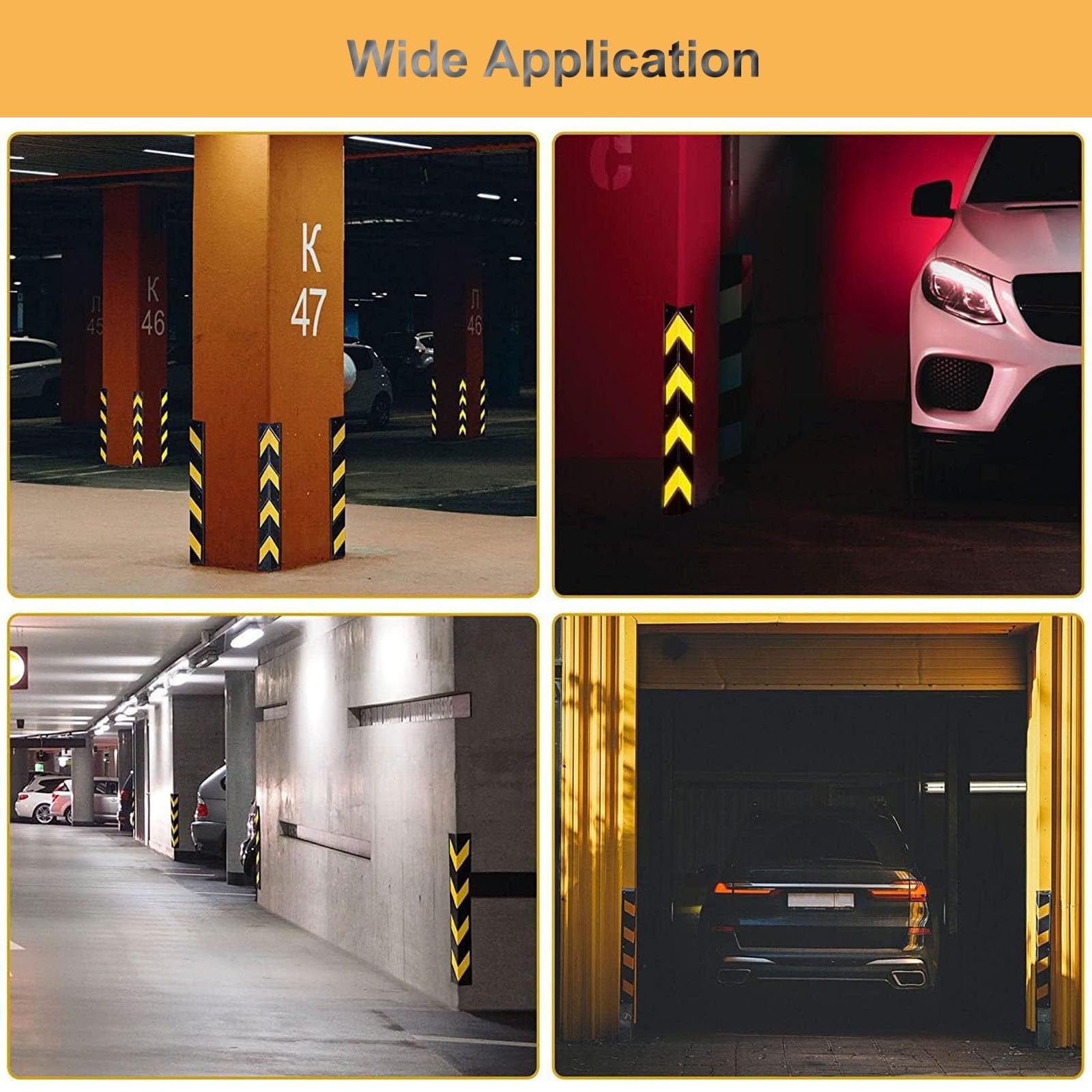 Protezione riflettente per angoli da parete, giallo e nero, resistente, a forma di L, protezione per garage in gomma, per parcheggi e garage