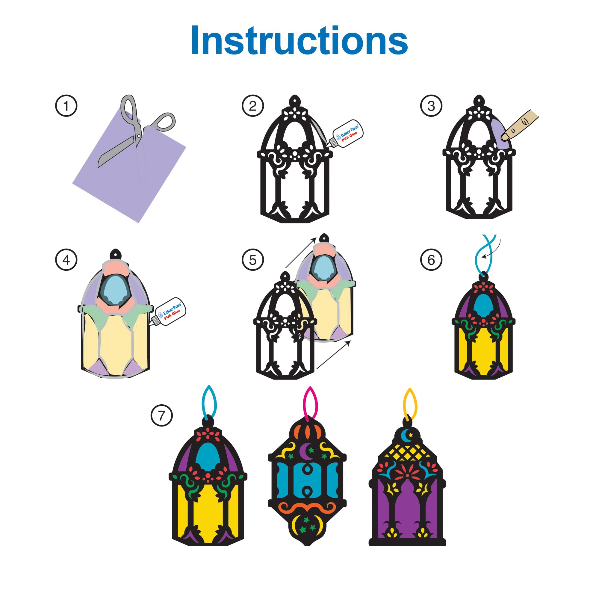 Baker Ross FX932 Kits Vitrail Ramadan – 6 Décorations à Fabriquer En Carton Et Cellophane – Dès 5 Ans