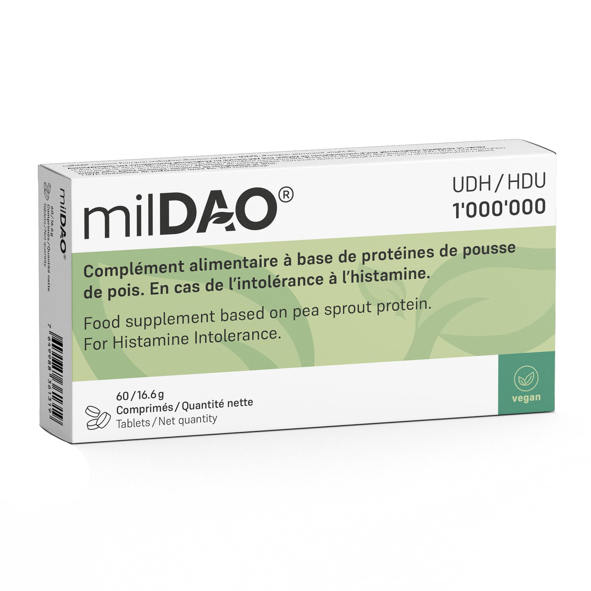 Supplément enzymatique DAO 1 000 000 HDU 60 comprimés véganes intolérance à l'histamine certifié Halal