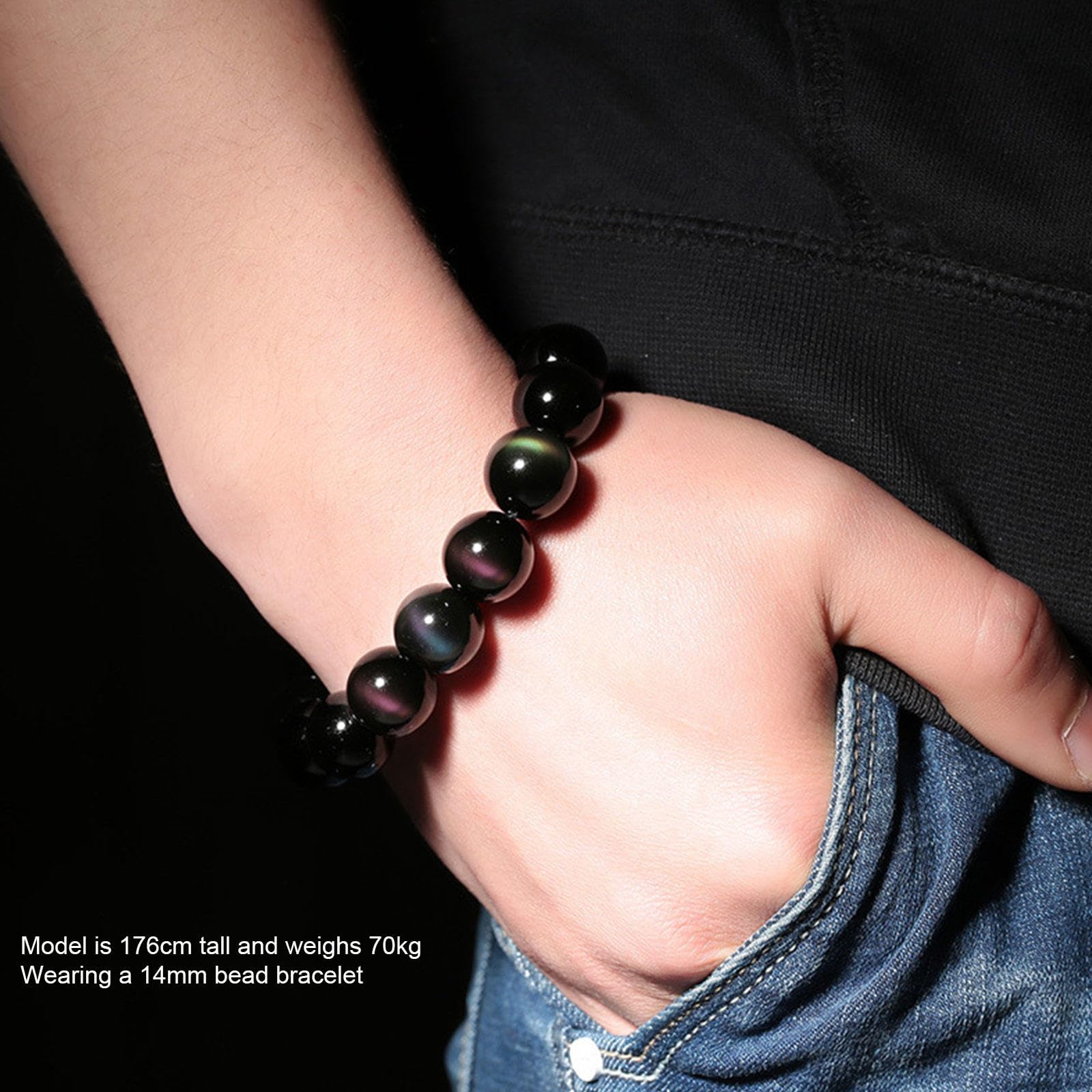 Bracciale In Cristallo di Ossidiana Leggera Arcobaleno Naturale, Pietra Preziosa Fatta a Mano Perline di Cristallo Tonde Bracciale Elasticizzato per Donne Uomini