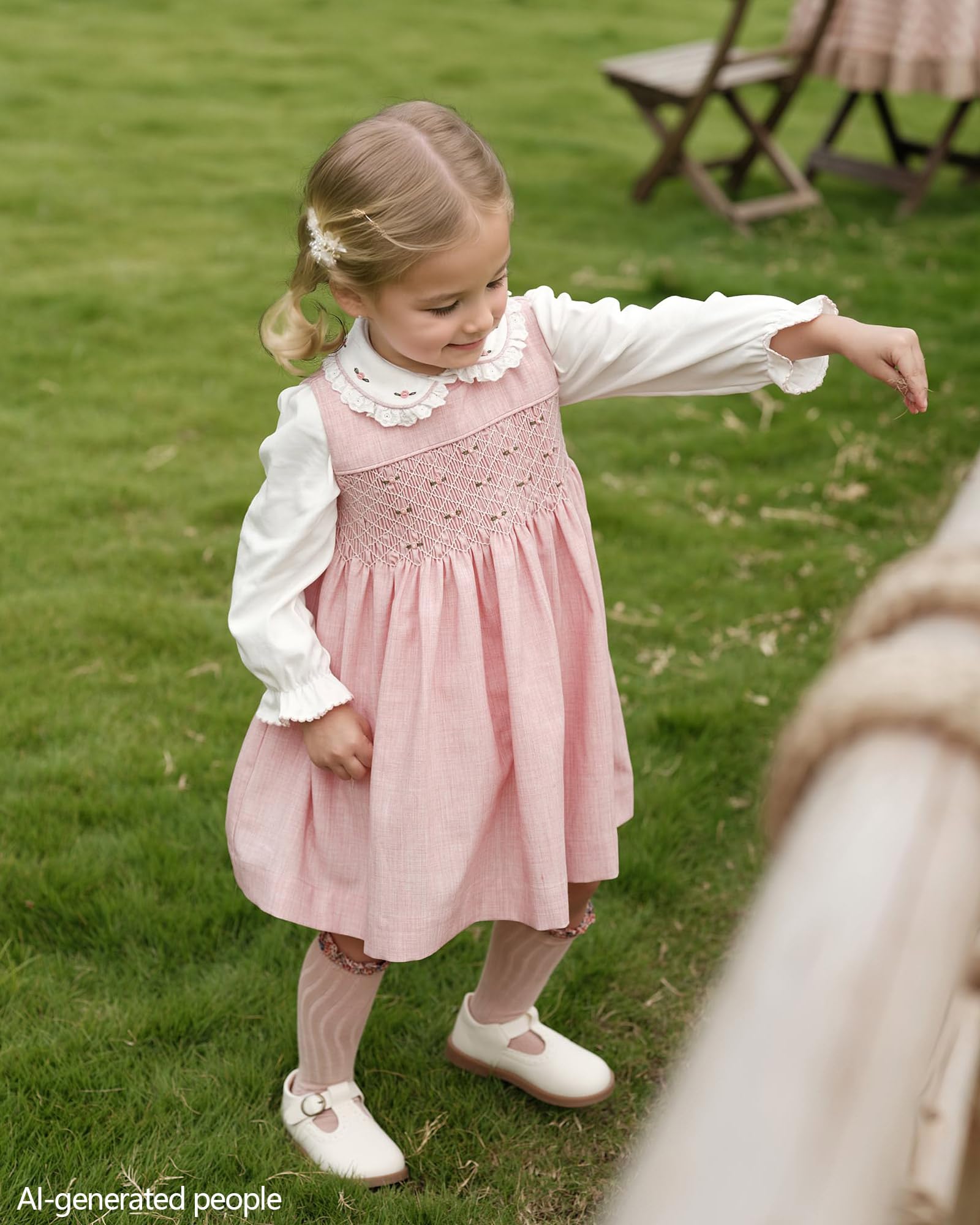 Twoflower Baby Mädchen Langarm Smocking Kleidung Kleinkind Herbst Floral gesmoktes Kleid Vintage Kleider für Weihnachten Geburtstag