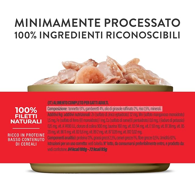 Foto 2 de 6 de Schesir Atún con Gambas en Gelatina, Comida Húmeda para Gatos, en Latas, 100% Natural, con Vitaminas Añadidas