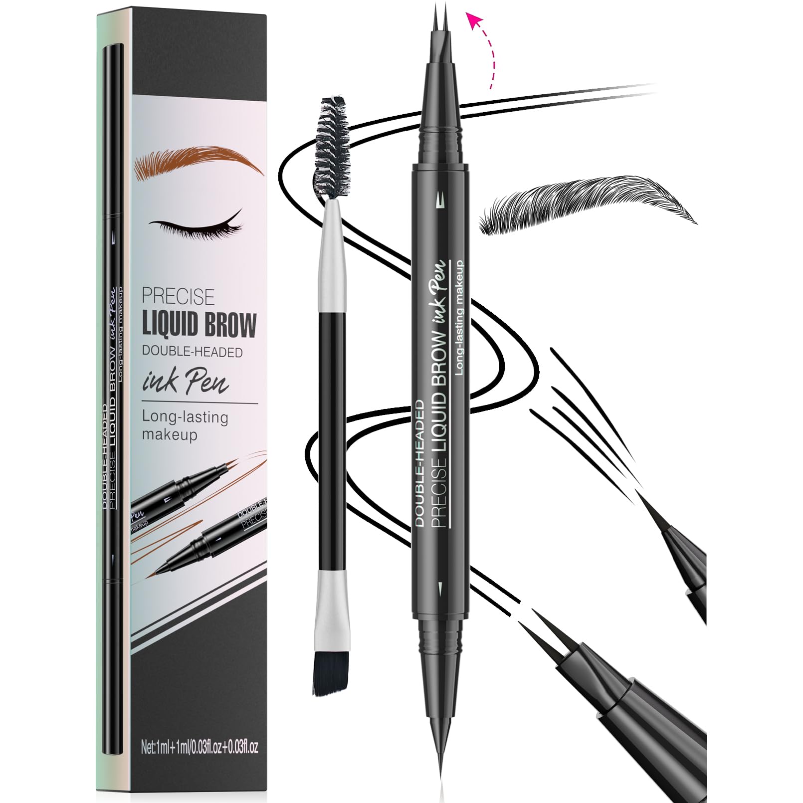 Microblading Penna per sopracciglia, matita per sopracciglia 2 in 1 Matita per sopracciglia a doppia estremità con applicatore a microforchetta e punta a pennello precisa