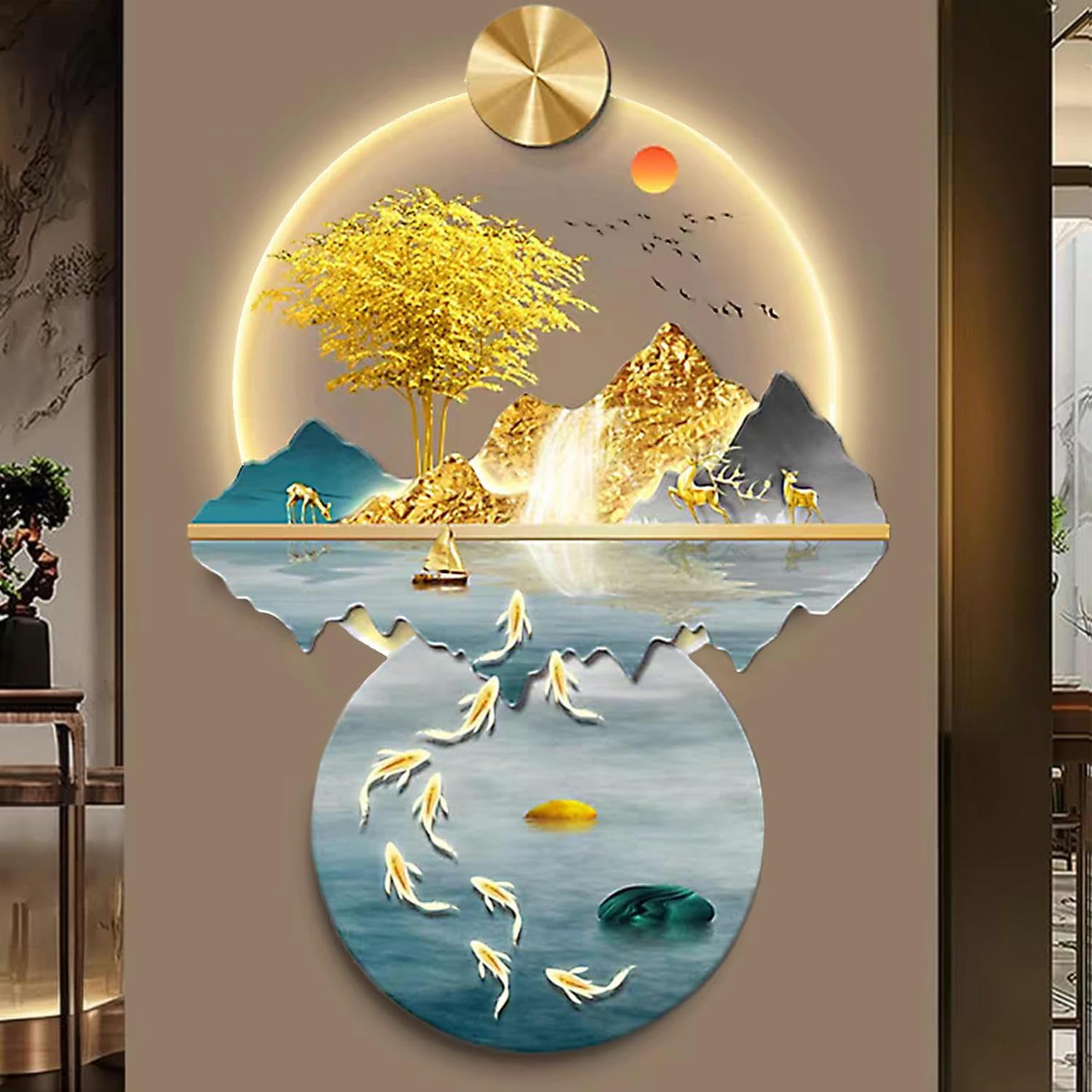 Decoración de jardín LED Zen, Arte de Pared 3D con Luces, esculturas, Pintura Colgante, árbol - Lámpara, 100 cm/40 Pulgadas