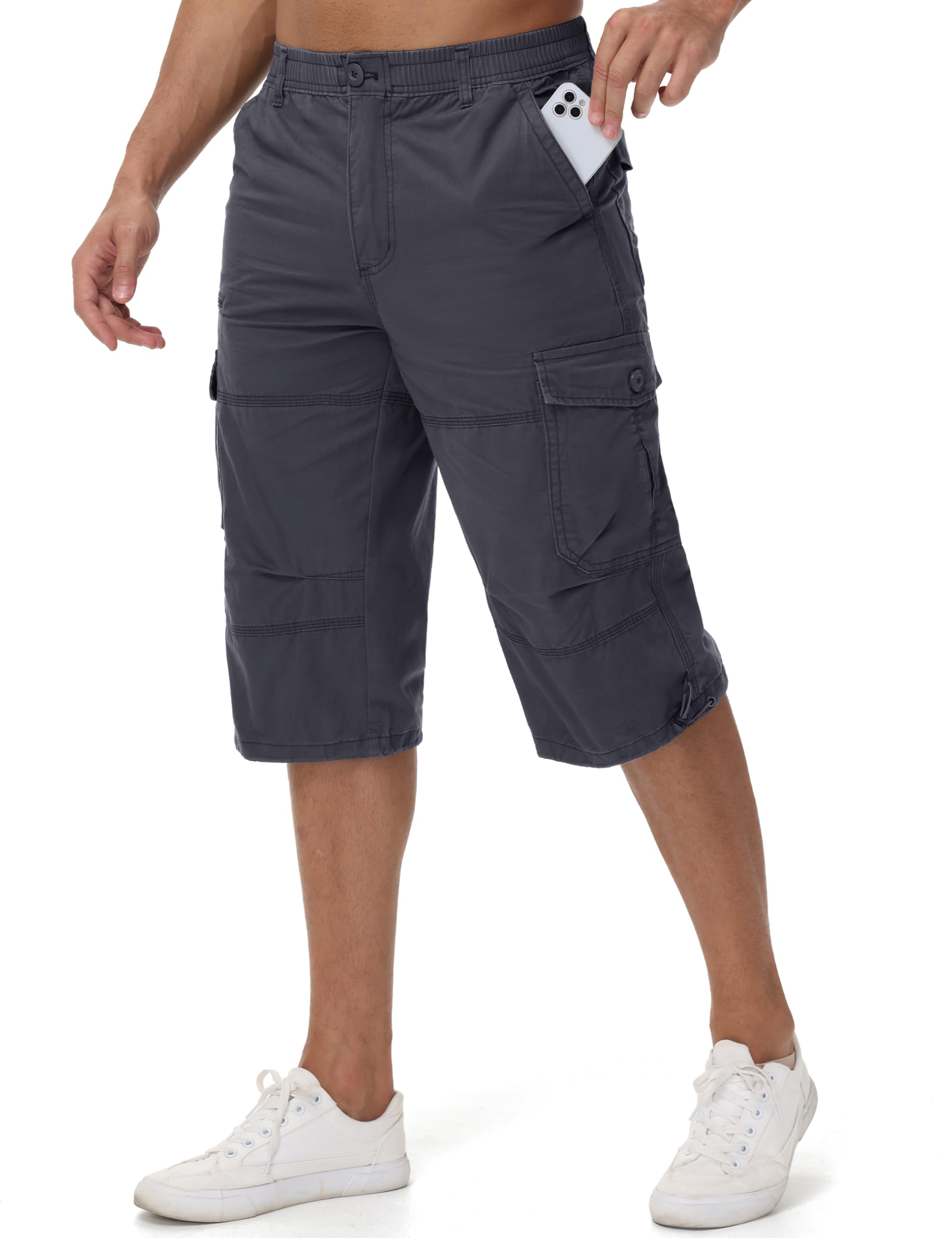 MAGCOMSEN 3/4 Hosen Herren Atmungsaktiv Cargo Short mit 7 Taschen Stretch Bermuda Kurze Leicht Caprihose