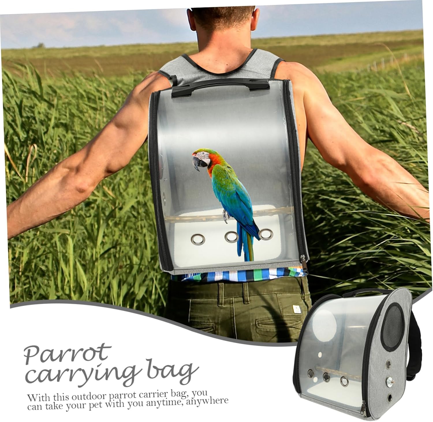 BESPORTBLE Portable Parrot Carrier Bag Comfortable Travel Backpack for Birds with Straps Wear-Resistant Design for Cockatiels Lovebirds and Birds Grey Color