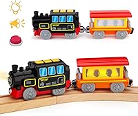 lemonkids Battery Operated Train Set for Wooden Tracks - Electric Locomotive with Lights, Sounds, Magnetic Connection, Compatible Thomas Brio Melissa Doug 3+