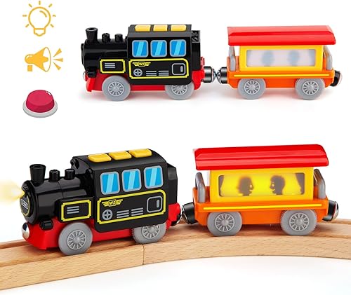 Juego de tren de locomotora a pilas para vías de tren de madera, juguetes de tren eléctrico para niños pequeños, conexión magnética, potente juego