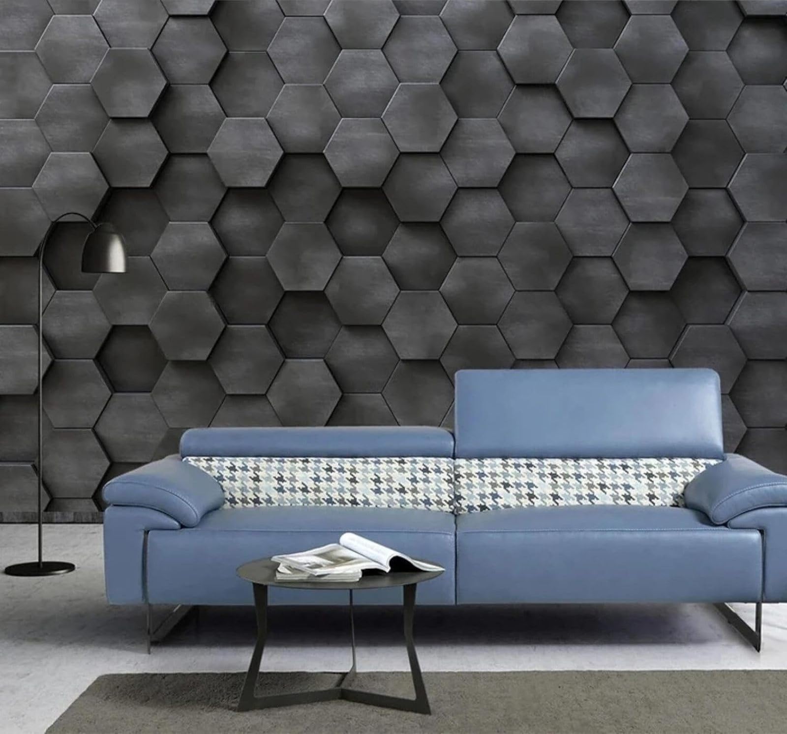 Xlming 300Cm×210Cm(B×H) Abstract Minimalist Black Geometric Hexagon 3D Wallpaper Luxury Silk Study Dining Feature Sofa Grey Bedroom Living Room Tv Decorative Wall-300Cm×210Cm
