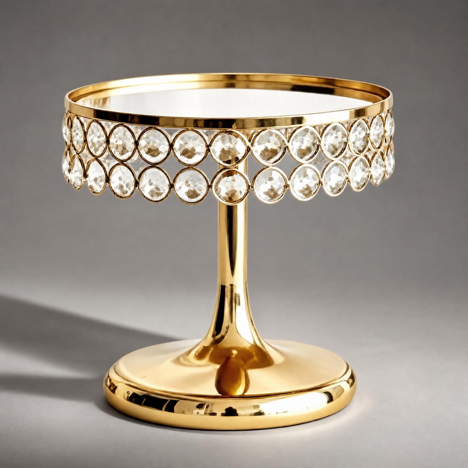 Alzatina in Metallo con Vassoio Circolare Elegante Espositore con Superficie a Specchio e Stabile Alzatina Bordo Rialzato per Compleanni, Oro 30CM 24CM