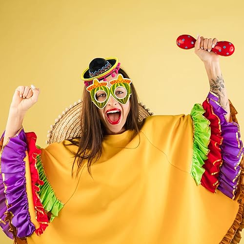 Miniatura 6 de 24 diademas de papel para fiesta mexicana, diadema con forma de sombrero mexicano, con lentes de papel mexicano para niños y adultos, suministros de