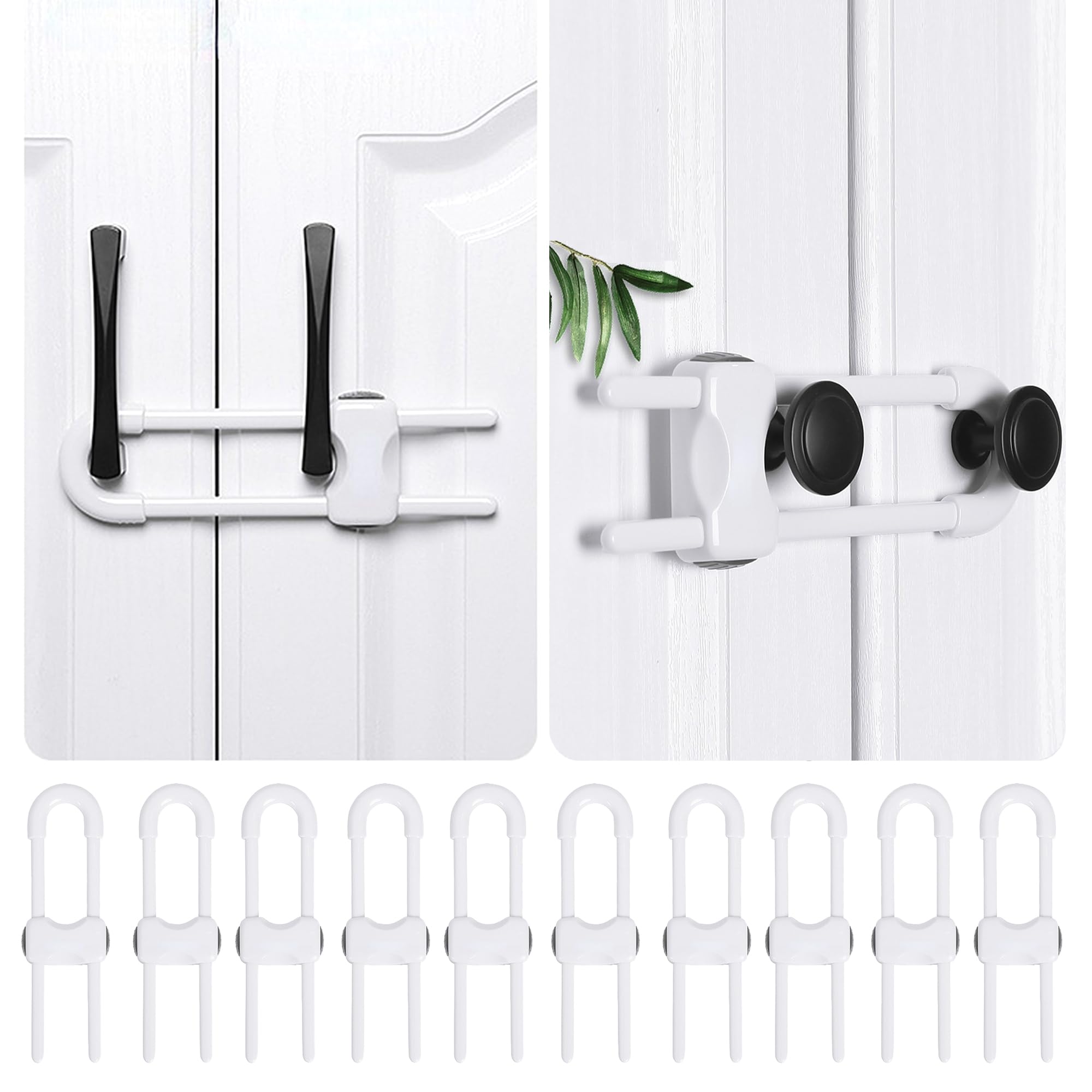 10 PACK Child Proof Cabinet Locks Set, Baby Proofing Adjustable U-Shaped Sliding Locks For Cabinets, Drawers, Closets, Cupboard Handles And Door Knobs