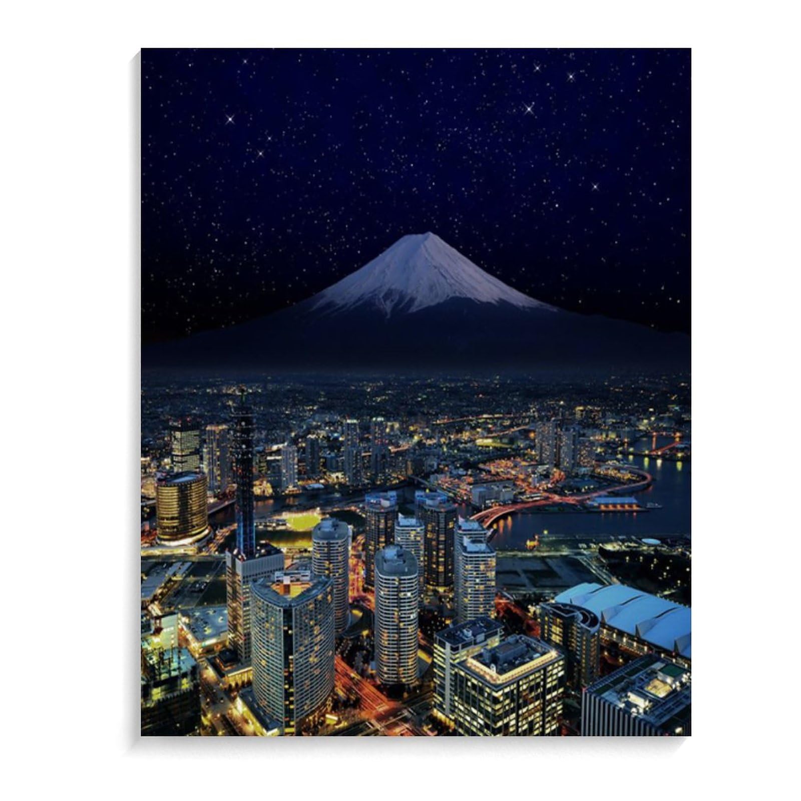 Amazon | 夜の街は富士山に包まれる 数字油絵 点描の都市景観 数字