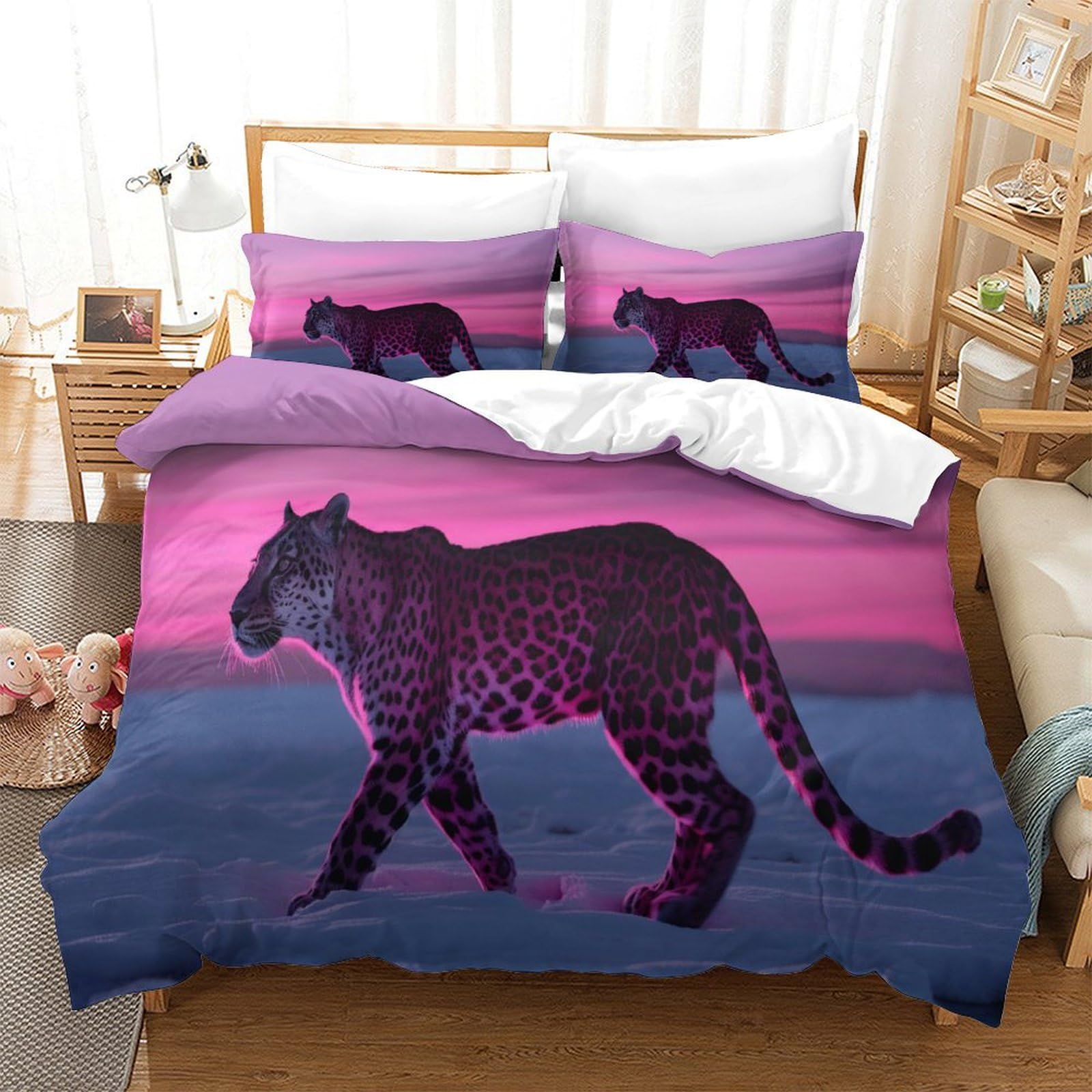 P1S9U7W5Y Contemporary Wildlife 3D Printed Leopard Duvet Cover Set 3pcs Microfiber Animal Bedding Set King