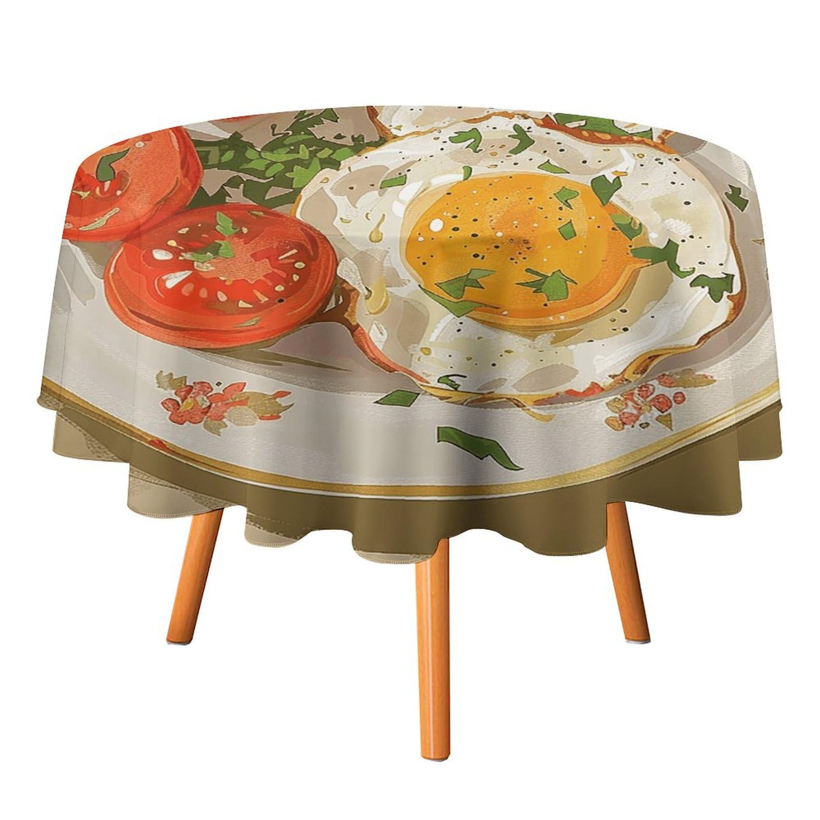 Nappe ronde œufs et tomates de 178 cm pour repas extérieur et table de pique-nique