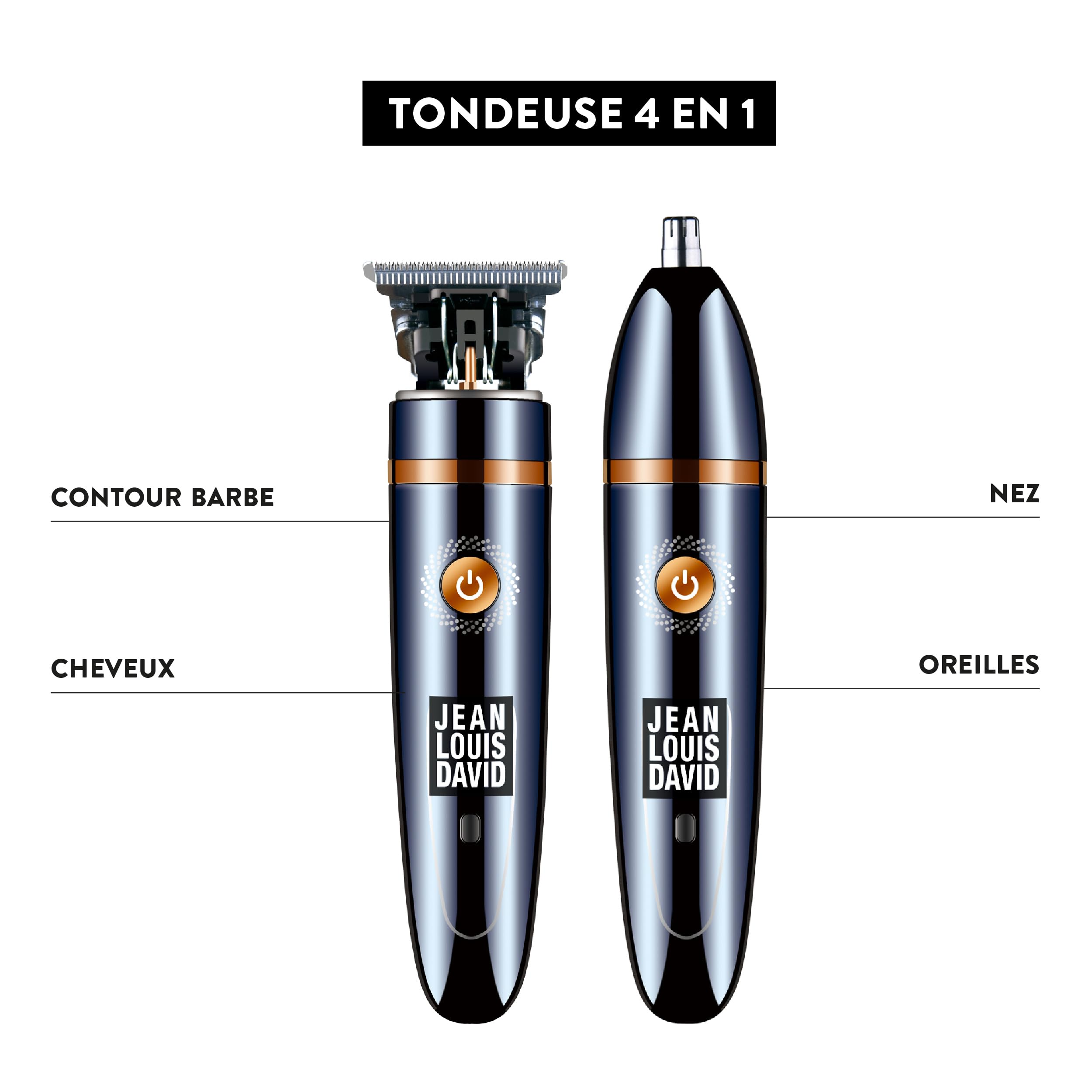 Jean Louis David - Cortapelos Infinite Styler 4 en 1 - Cuchillas anchas 37 mm - Para cabeza, nariz y orejas - Peine ajustable 10 alturas - Precisión en barba, bigote y cabello - Uso inalámbrico