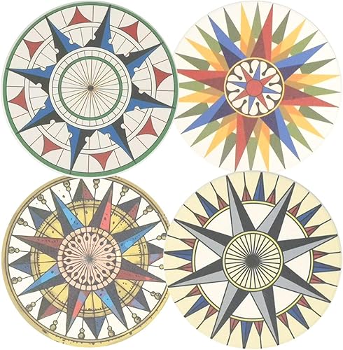 Posavasos de piedra de cerámica absorbente para bebidas, brújula direccional para el hogar, 4 piezas con respaldo de corcho para proteger los