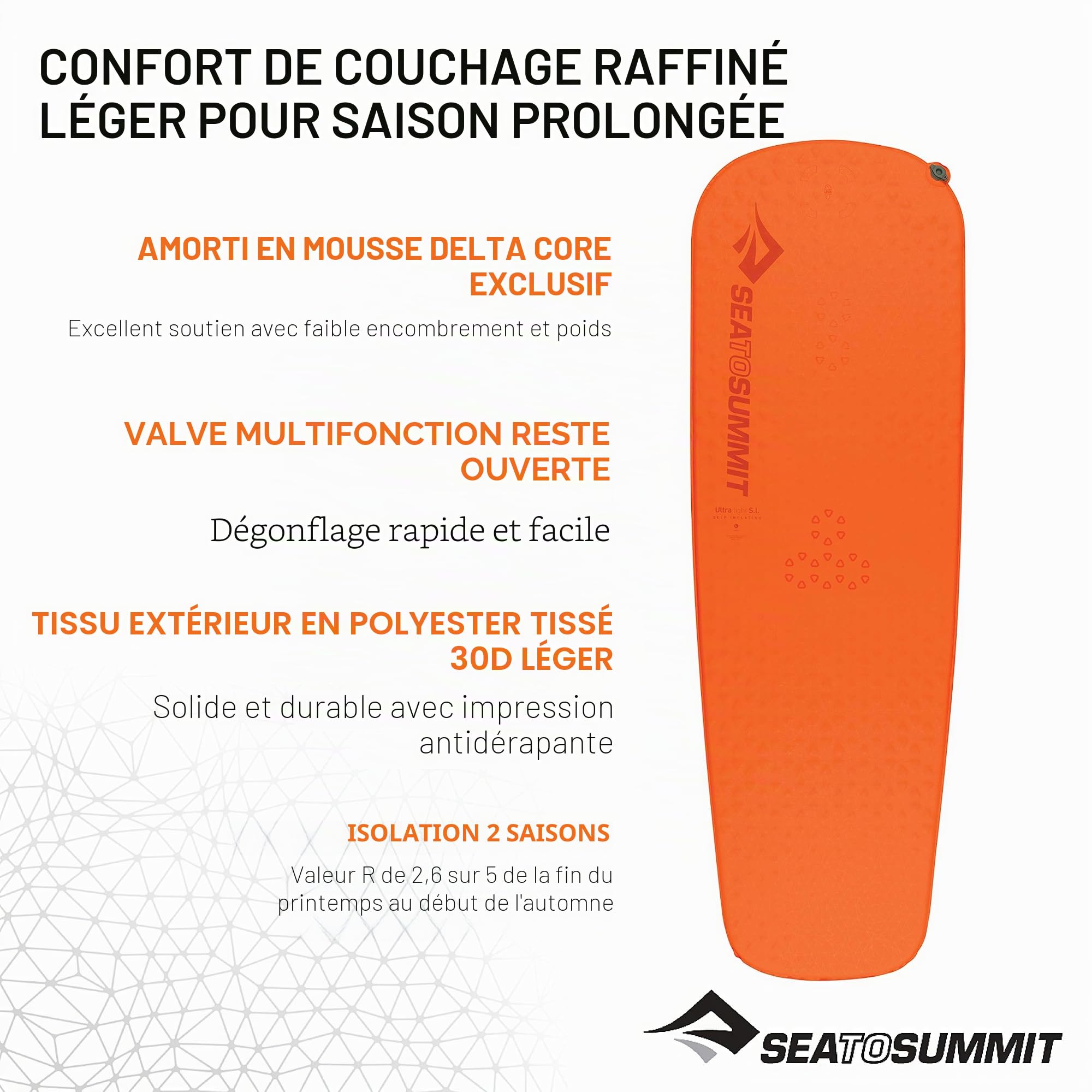 Matelas de Couchage Sea to Summit Ultra léger autogonflant pour Camping et randonnée