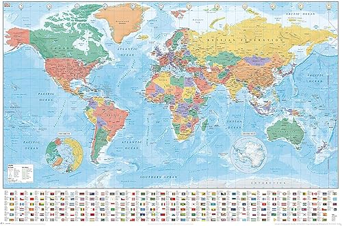 Miniatura 1 de POSTER STOP ONLINE Mapa político del mundo  Póster educativo impreso (mapa del mundo con banderas) (tamaño 36 x 24 pulgadas)