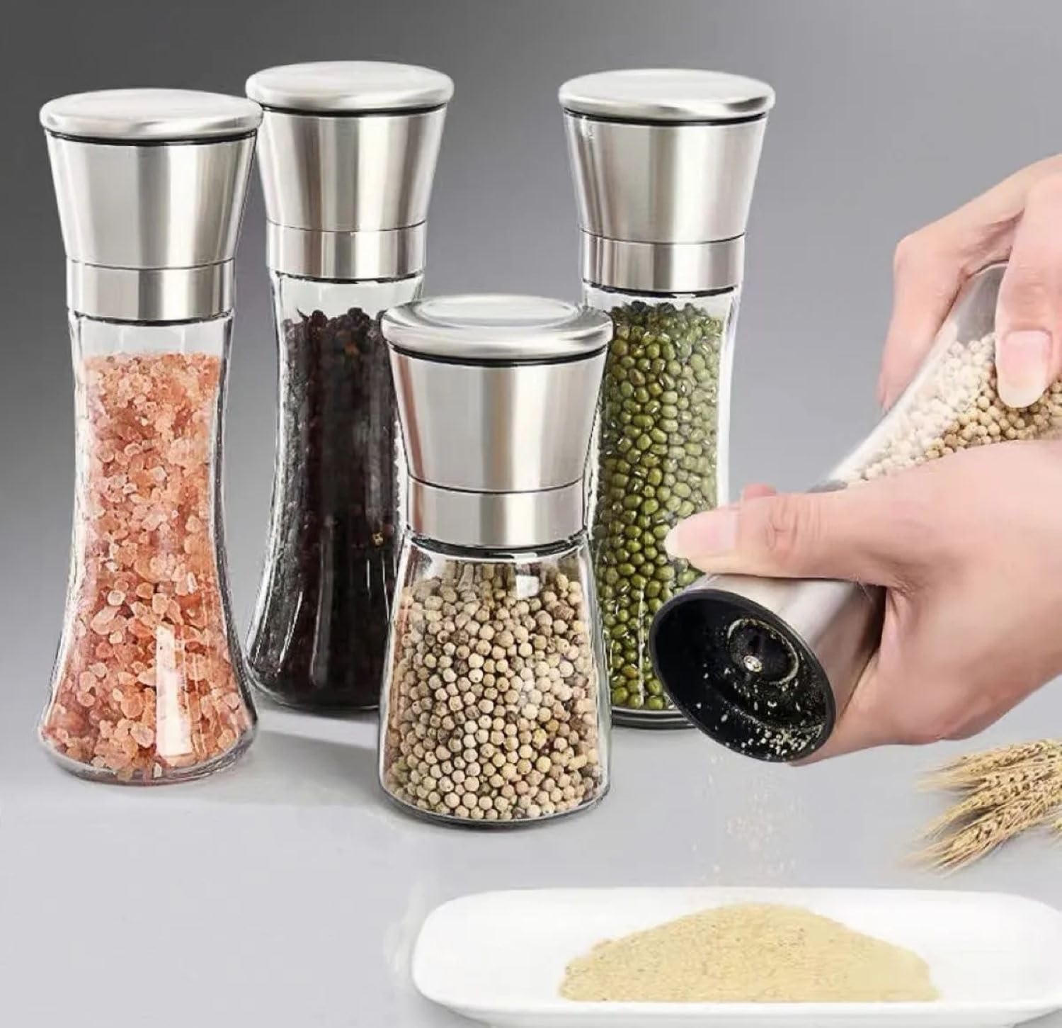 Busstier Stainless Steel Spice Mill Set with Glass Body with Lid 2 7.5 Inch — Amazon image 2