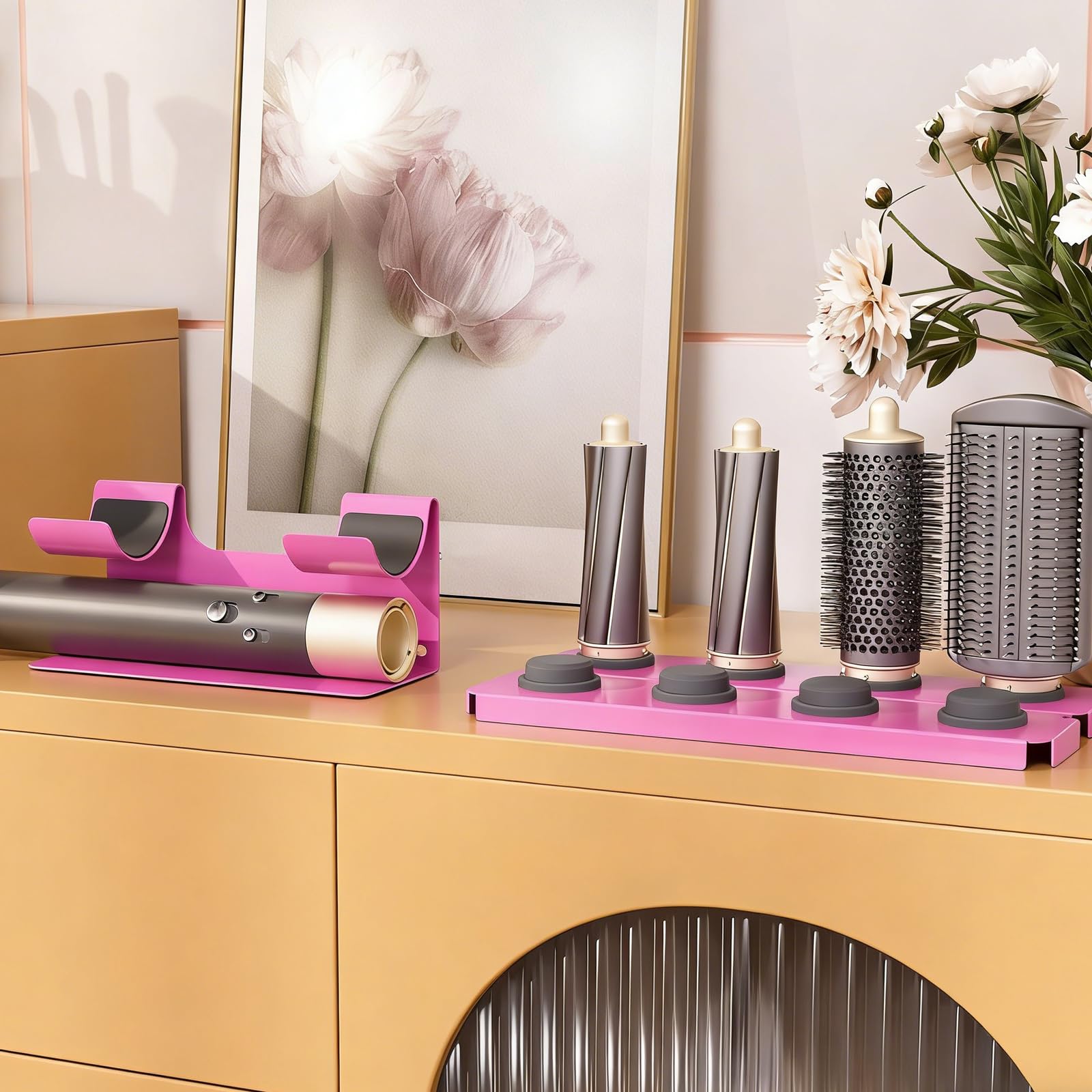 Einfache Installation des Föhnhalters ohne Löcher erforderlich, ideal für Badezimmer oder Schlafzimmer, magnetisches Föhnregal