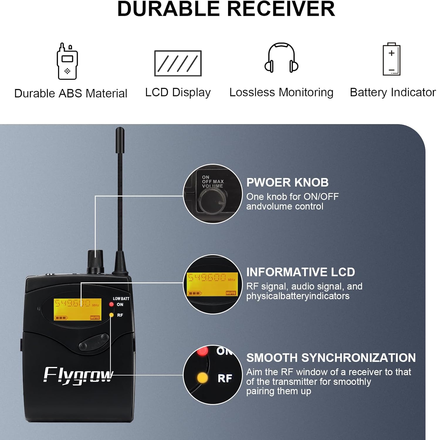 Pro UHF Wireless in Ear Monitor System, Metal IEM Dual Channel Wireless Transmitter and Bodypack Receiver, 80 Adjustable Frequencies,164ft Range, Ideal for Studio, Guitar, Band Performance