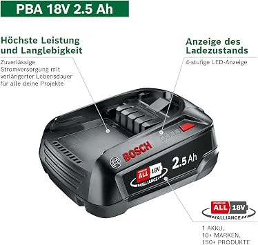 Bosch Akku und Schnellladegerät Starter Set 18V (1x 25Ah Li-Ionen-Akku; 1x Schnellladegerät; POWER FOR ALL 18V Alliance)