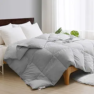 APSMILE Lightweight Feather Down Comforter California King Size - Cotton Quilted Thicker Warmest Duvet Insert for Hoter Weather/Sleepers (104x96, Ivory Grey)