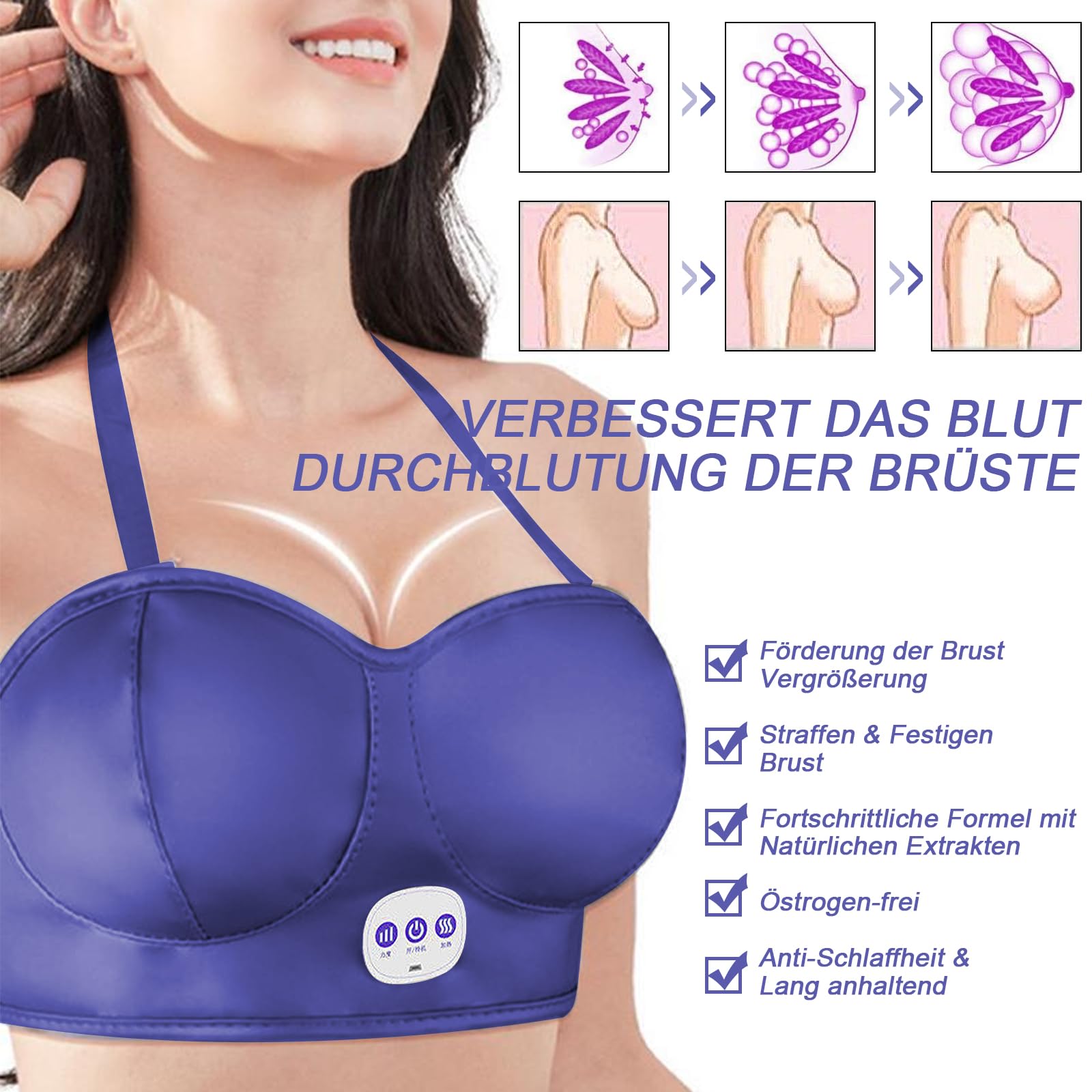 Masseur électrique de poitrine - Appareil de massage de levage des seins - Vibration intelligente de la chaleur - Augmentation des seins contre l'affaissement (rouge)