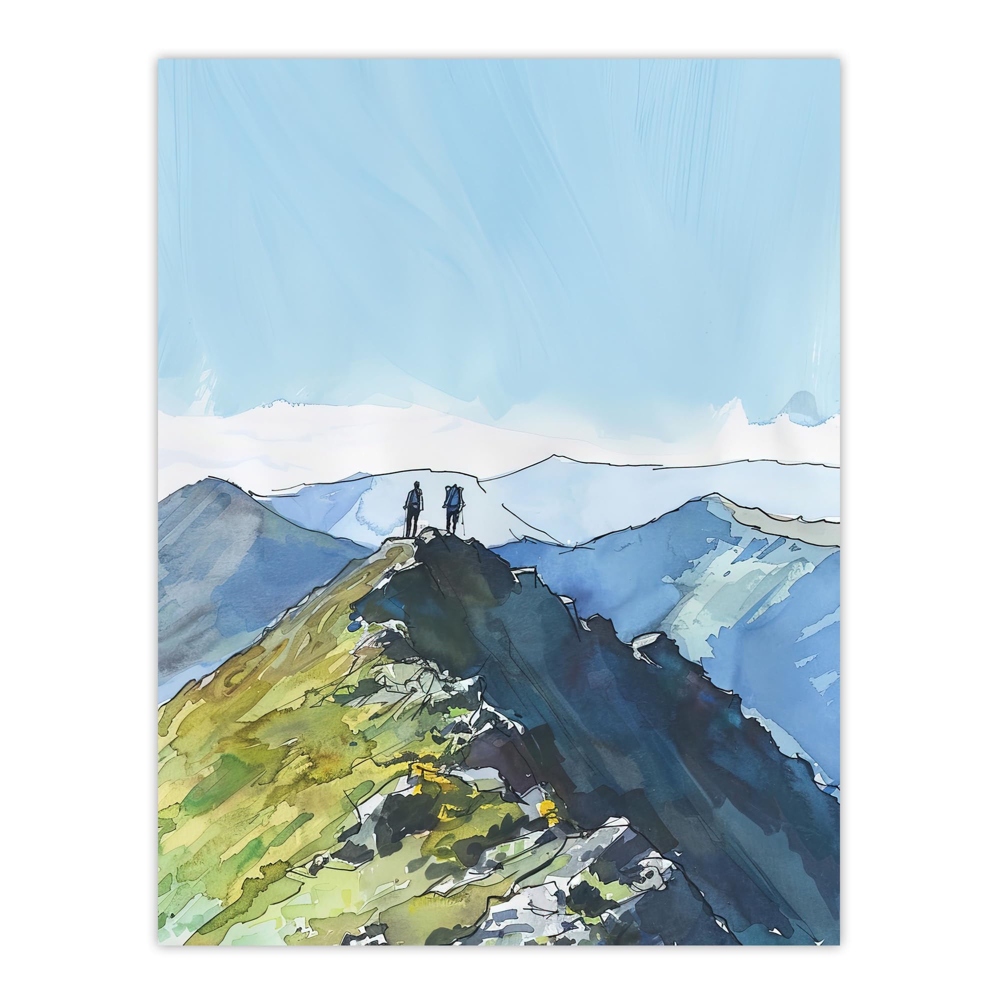 Artery8 Hikers on Helvellyn Mountain Ridge Landscape Living Room Large Wall Art Poster Print Thick Paper 18X24 Inch