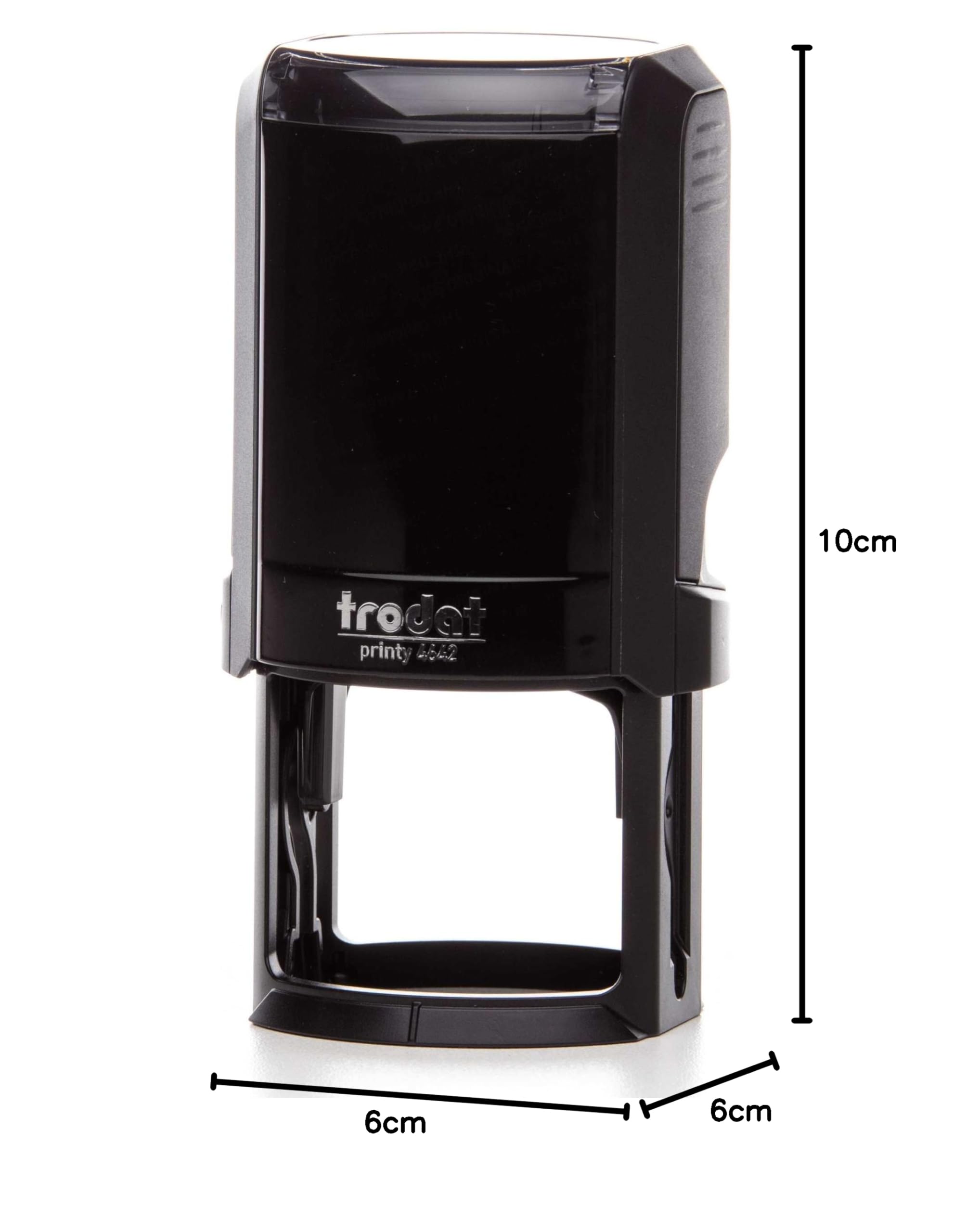 Trodat Printy 4642 Timbro Personalizzato Autoinchiostrante, Max 8 righe, Impronta ROTONDA Ø 42 mm, Grigio, Cartuccia Inchiostro Nero, per Loghi, Associazioni, Albi, Biblioteche, Shopper, Etichette