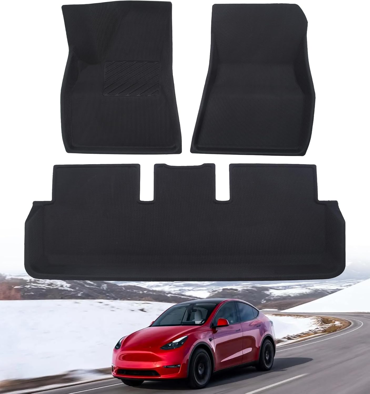 PM Auto 3-Piece Floor Mats for Tesla Model 3 2017-2023 (Not for 2024+ Highland), All-Weather TPE Front & Rear Liners, Waterproof 3D Custom Fit with Anti-Slip Design