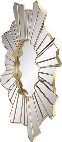 Miniatura 3 de Northlight Espejo de pared redondo de vidrio con ondas de sol de oro brillante de 25 pulgadas