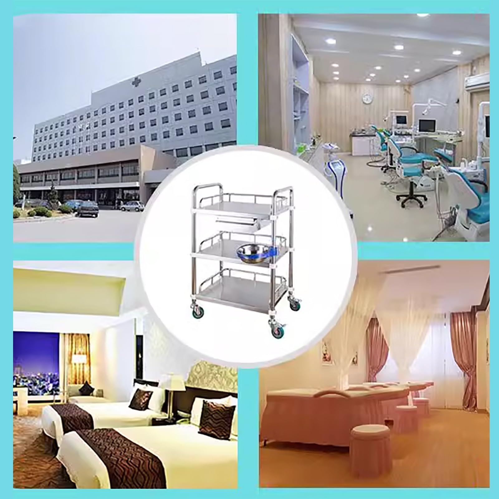 Carro de Laboratorio de 3 estantes con Ruedas de Acero Inoxidable, con Dos cajones, Carro de Laboratorio de Servicio de clínica móvil, para hospitales, clínicas, spas, Salones de Belleza, sa