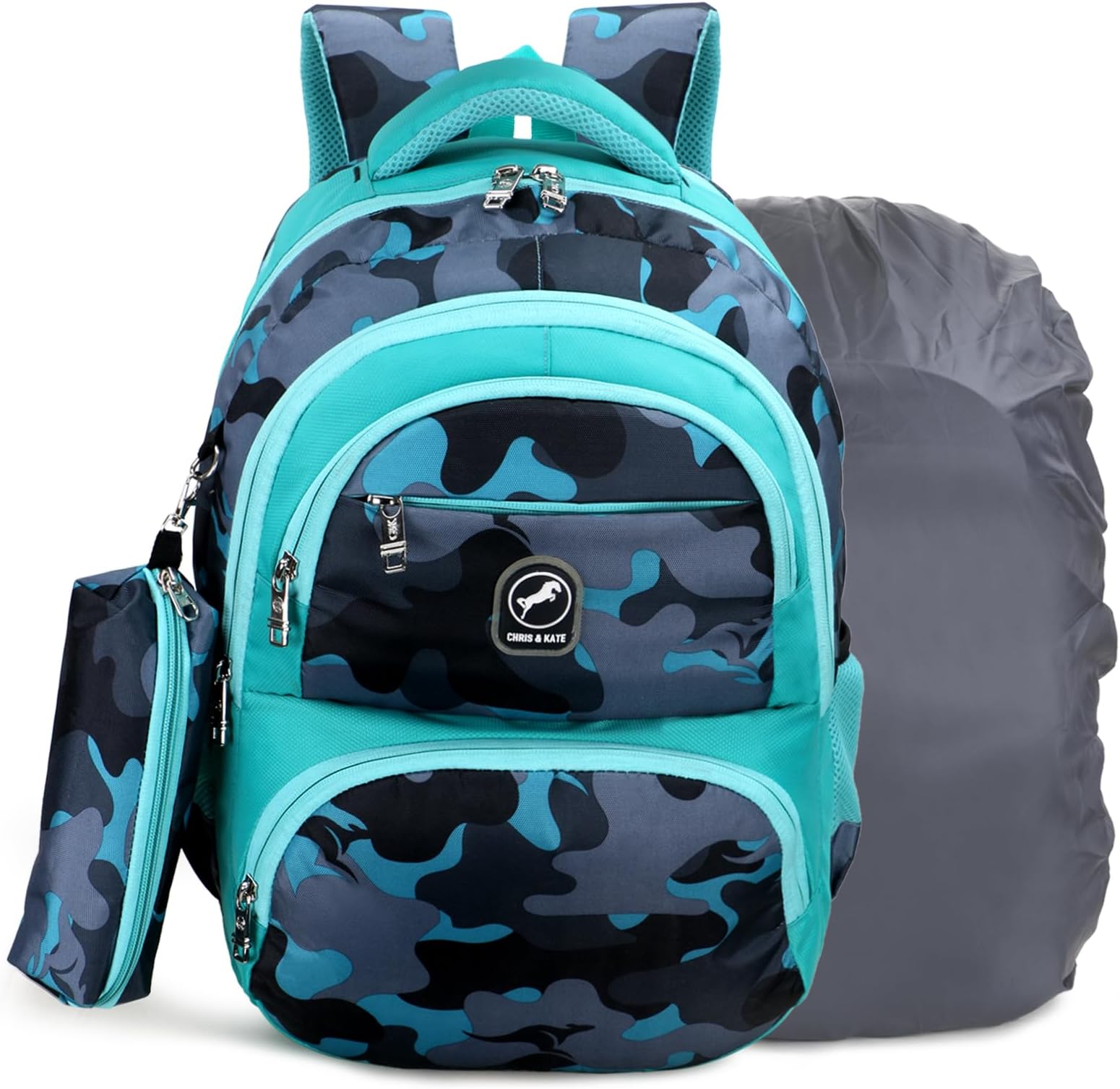 Chris & Kate Premium 32L Multi-Print School Bag for Boys Girls and Kids, Spacious Interior, Casual Backpack, Perfect for School, College, Daily Life, Includes Stationery Bag and, Green-5, M, Casual