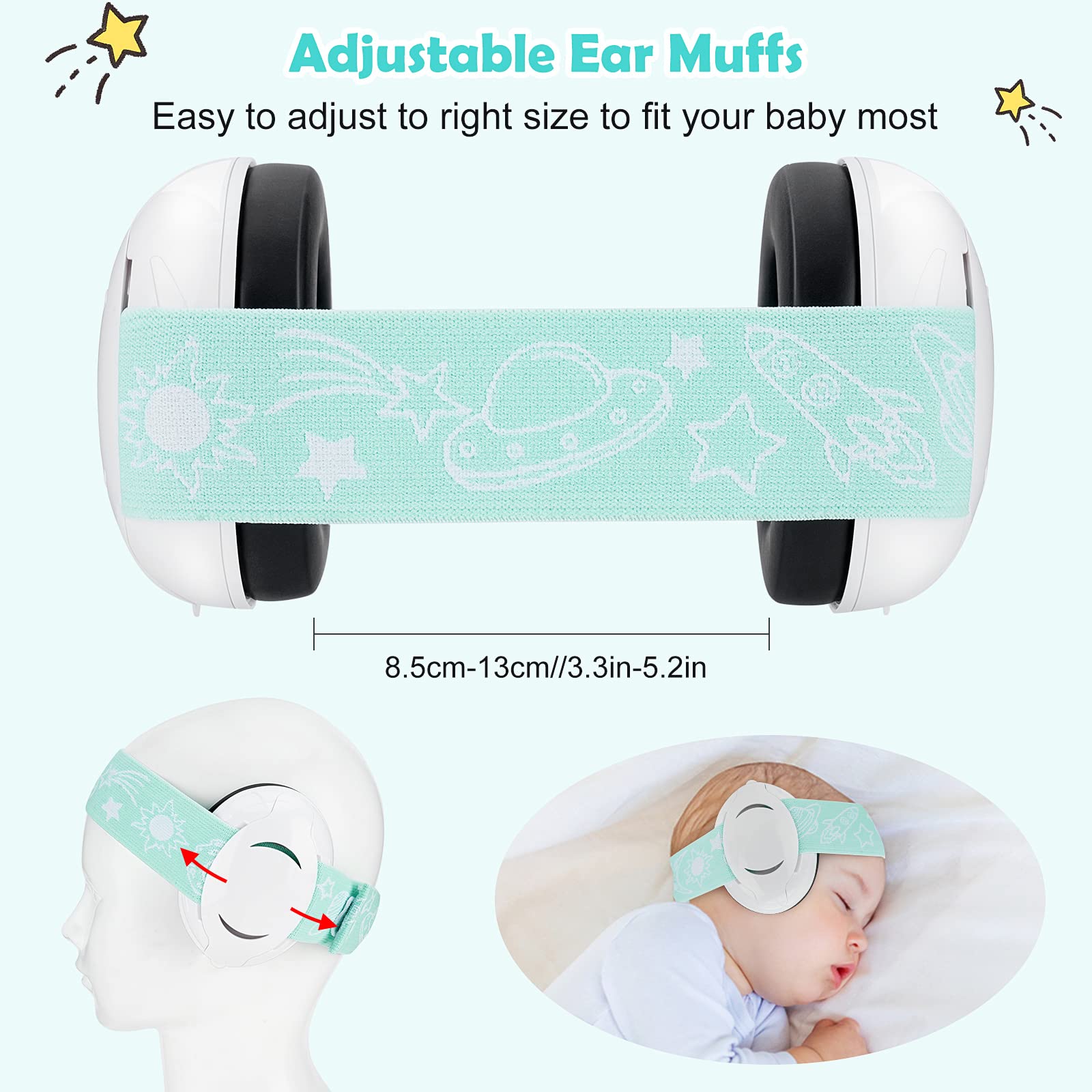 Baby Ear Defenders e protezioni, protezioni per le orecchie dei bambini con morbido cuscino regolabile paraorecchie a cancellazione di rumore per bambini compresa tra 3 mesi e 2 anni 25dB NNR