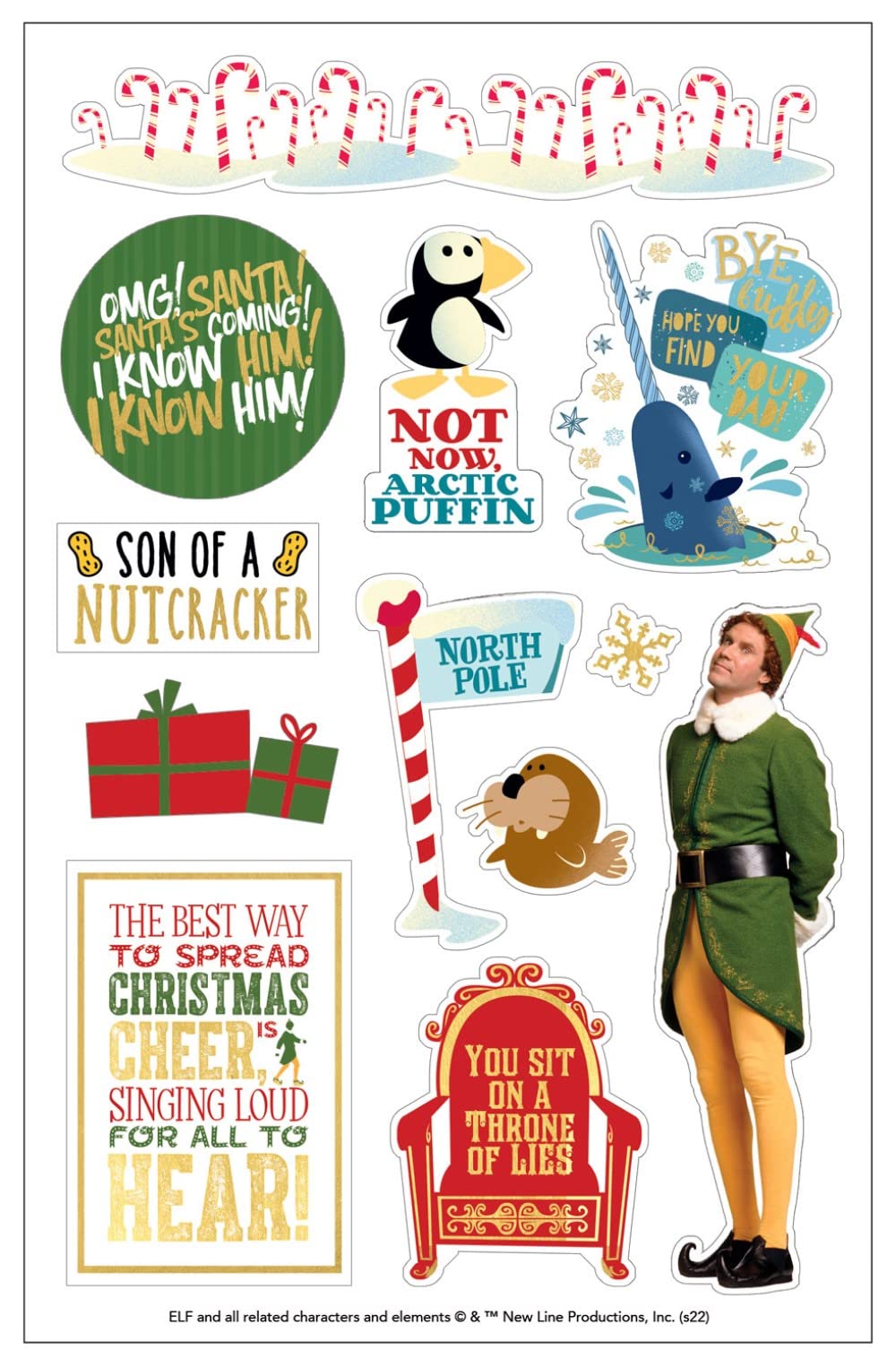 Paper House Productions Elf Movie Buddy’s Zitate Aufkleber-Set – 24-teilig, Gestanzte Folie Für Scrapbooking & Deko