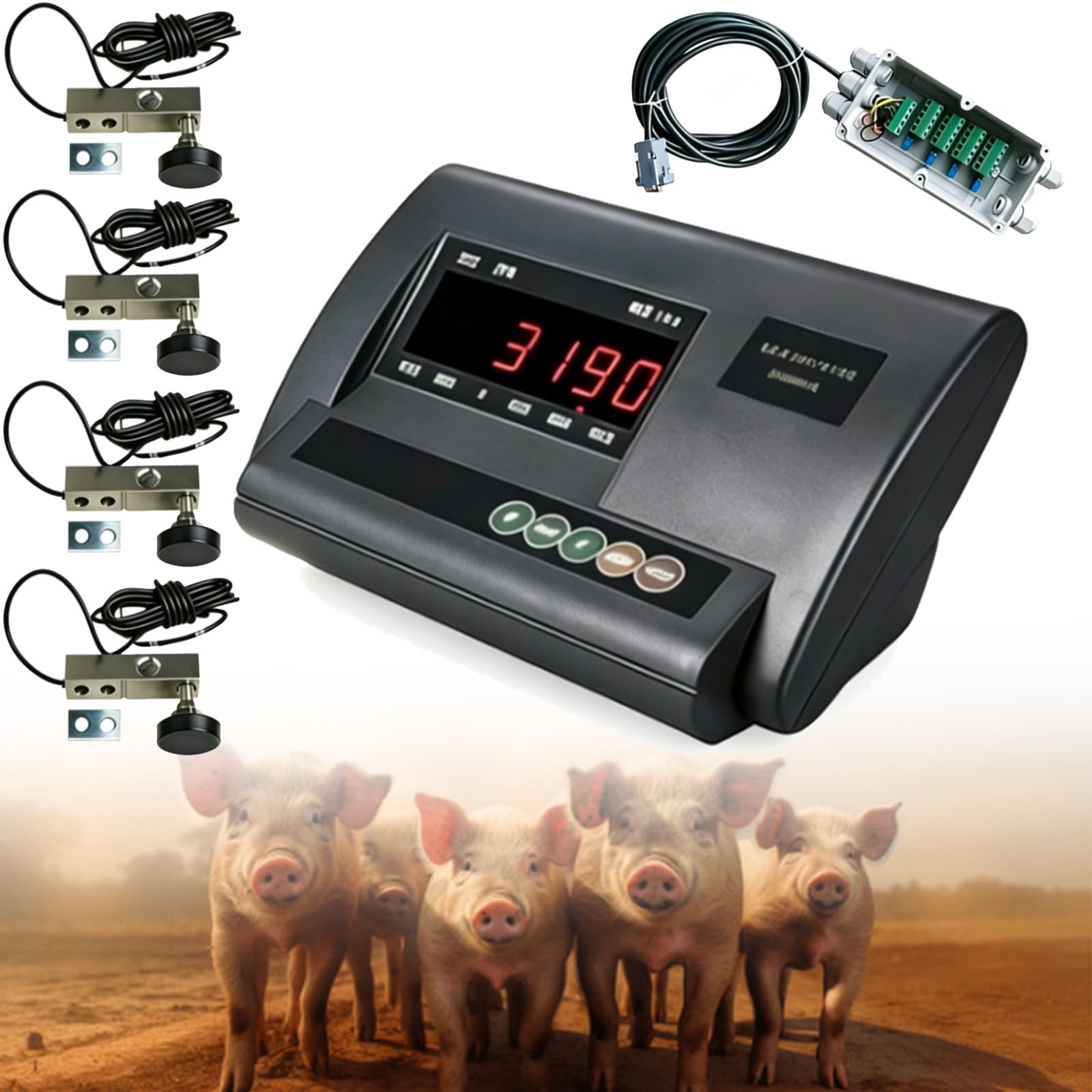 Kit Bilancia per Bestiame Elettronica,Bilancia per Scivolo per Bovini,Kit Bilancia per Animali,Bilancia Da Pavimento,Display a LED,Con 4 Celle Di Carico E Scatola Di Giunzione(2000kg)