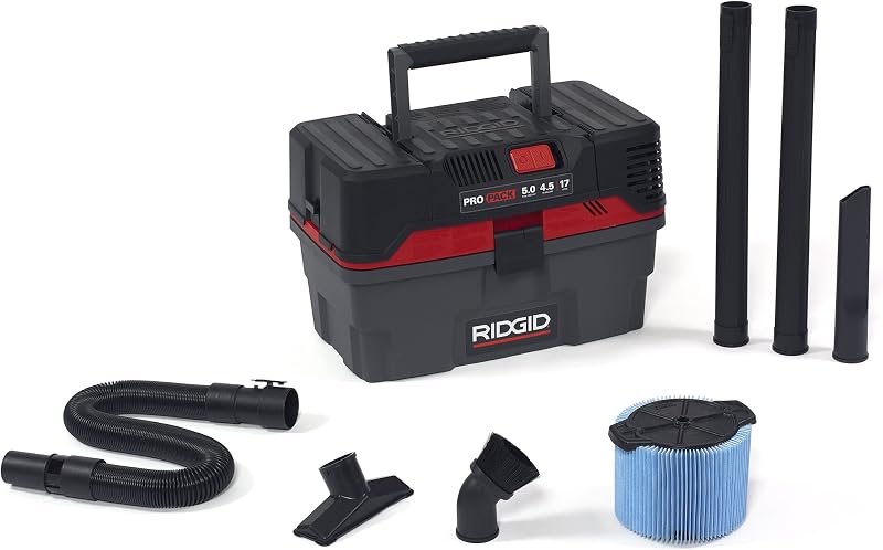 50318 4500RV ProPack 4.5-Gal. Portable Wet Dry Shop Vacuum with Toolbox Design, 5.0 Peak HP Motor, Expandable Pro Hose, and Blower Port, Red