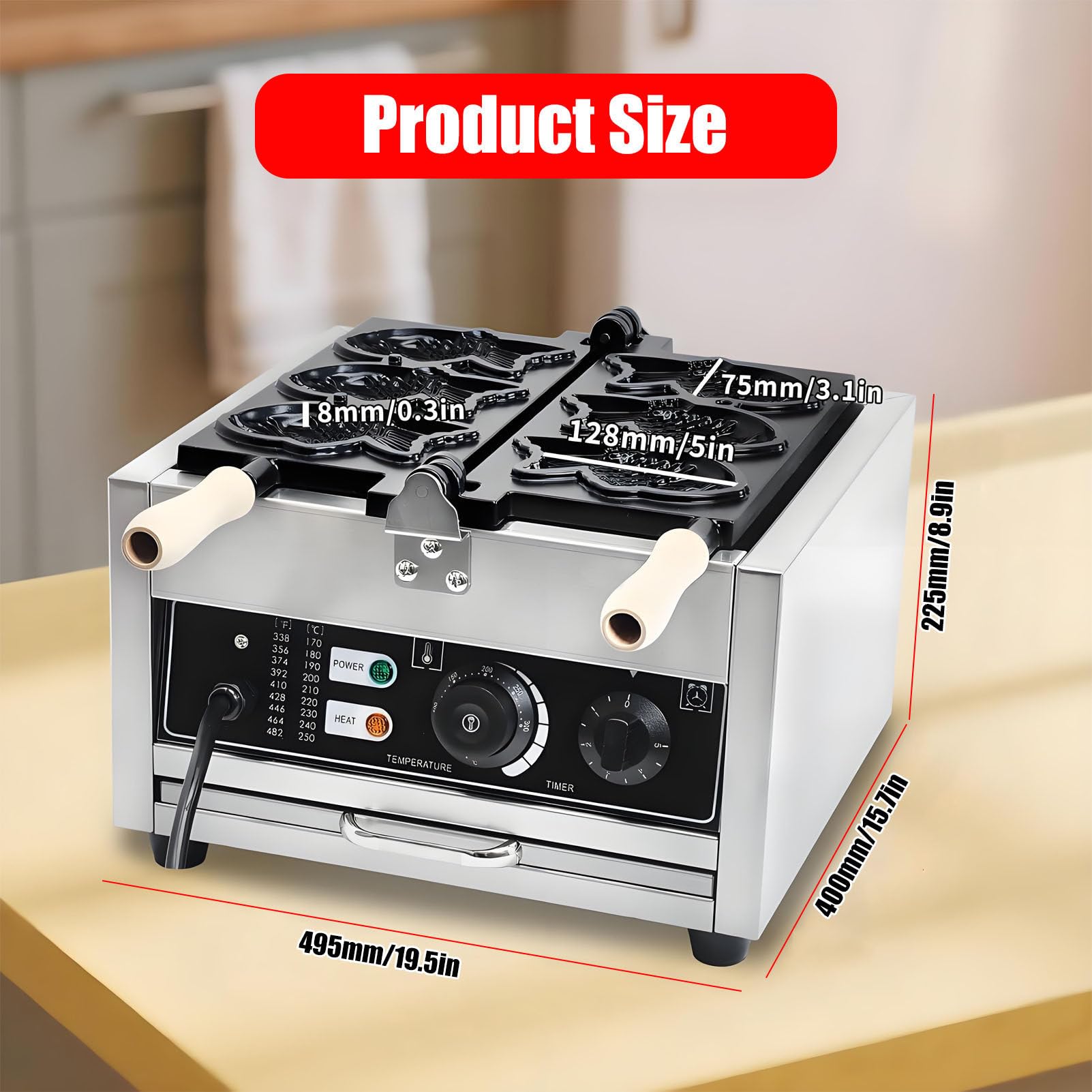 Gofrownica z rybą Taiyaki, 3000 W, 6 szt., komercyjna forma do pieczenia ryb Taiyaki, elektryczna, nieprzywierająca gofrownica dla rodzin, restauracji i sklepów spożywczych