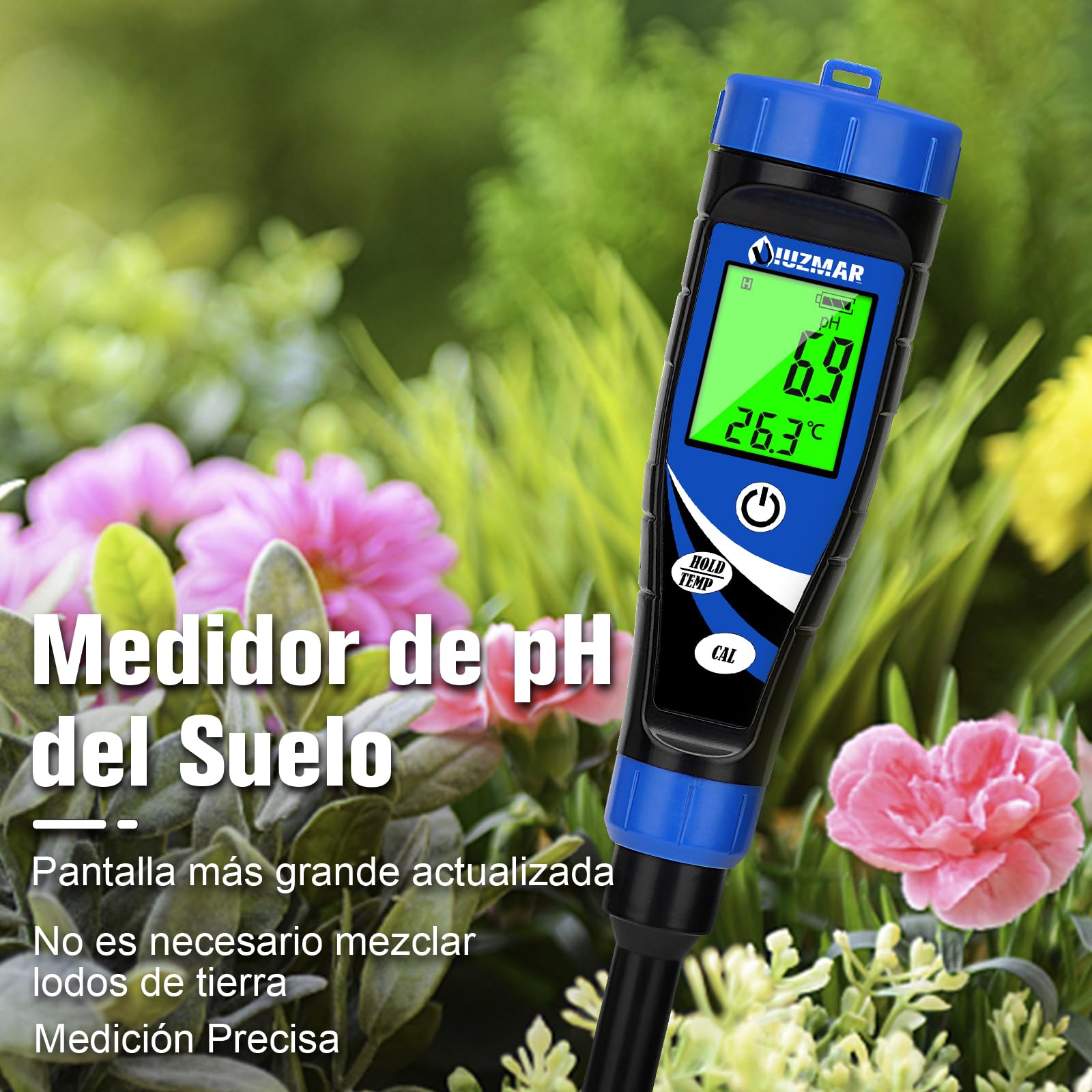 UIUZMAR Medidor de pH del Suelo, Medidor Electrónico de pH para Plantas, Probador de pH del Suelo, Medidor de pH Digital para Tierra y Agua, Hidroponia