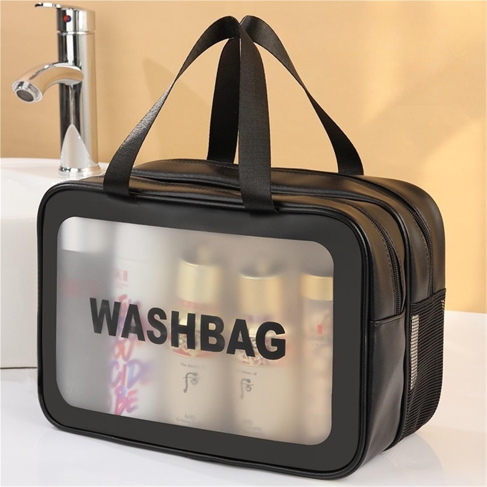 Borsa da bagno portatile viaggio smerigliata con separazione a secco e bagnato 1 pezzo Per Viaggi(Black)