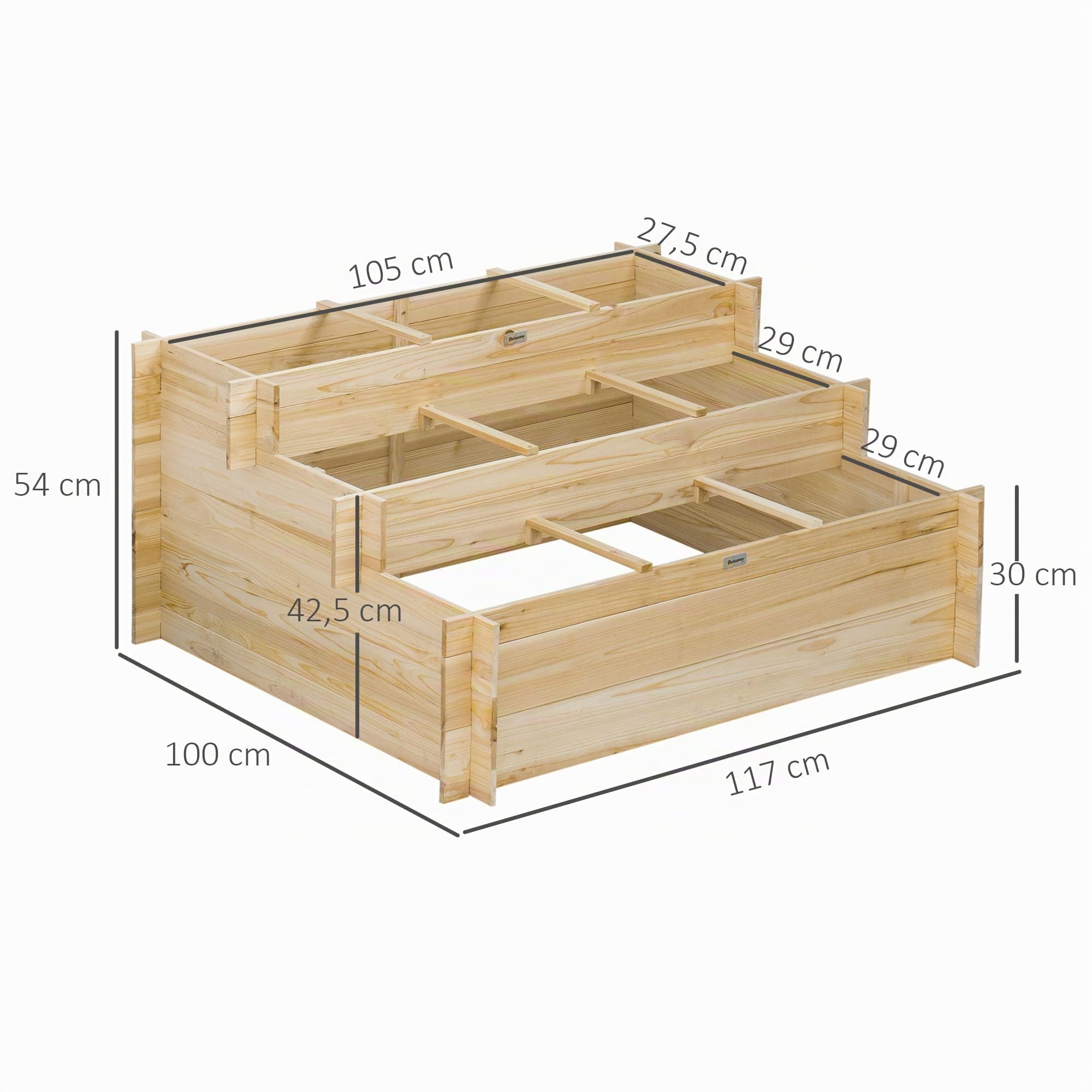 Outsunny Jardinière sur Pieds 3 Niveaux 117L x 100l x 54H cm Bois Naturel