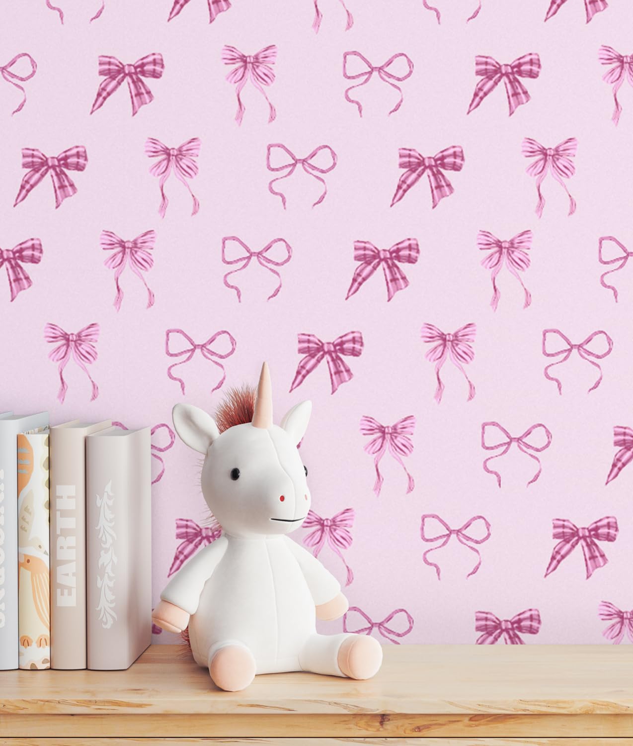 RUSPEPA Peel and Stick Wallpaper, 17.3 Inch x 6.5 Feet, Pink Bow Design Self Adhesive Removable Wallpaper Decorative Waterproof Contact Paper for